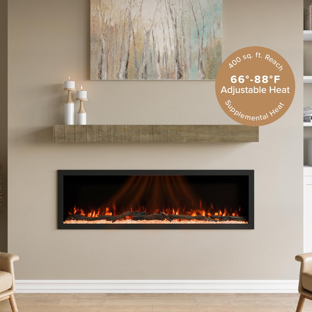 Highmark 72 Inch Smart Linear Electric Fireplace - Premium Flame with 10 Colors, Sleek Hidden Vent Design, Install Recessed in-Wall or Wall-Mount, WiFi Enabled.
