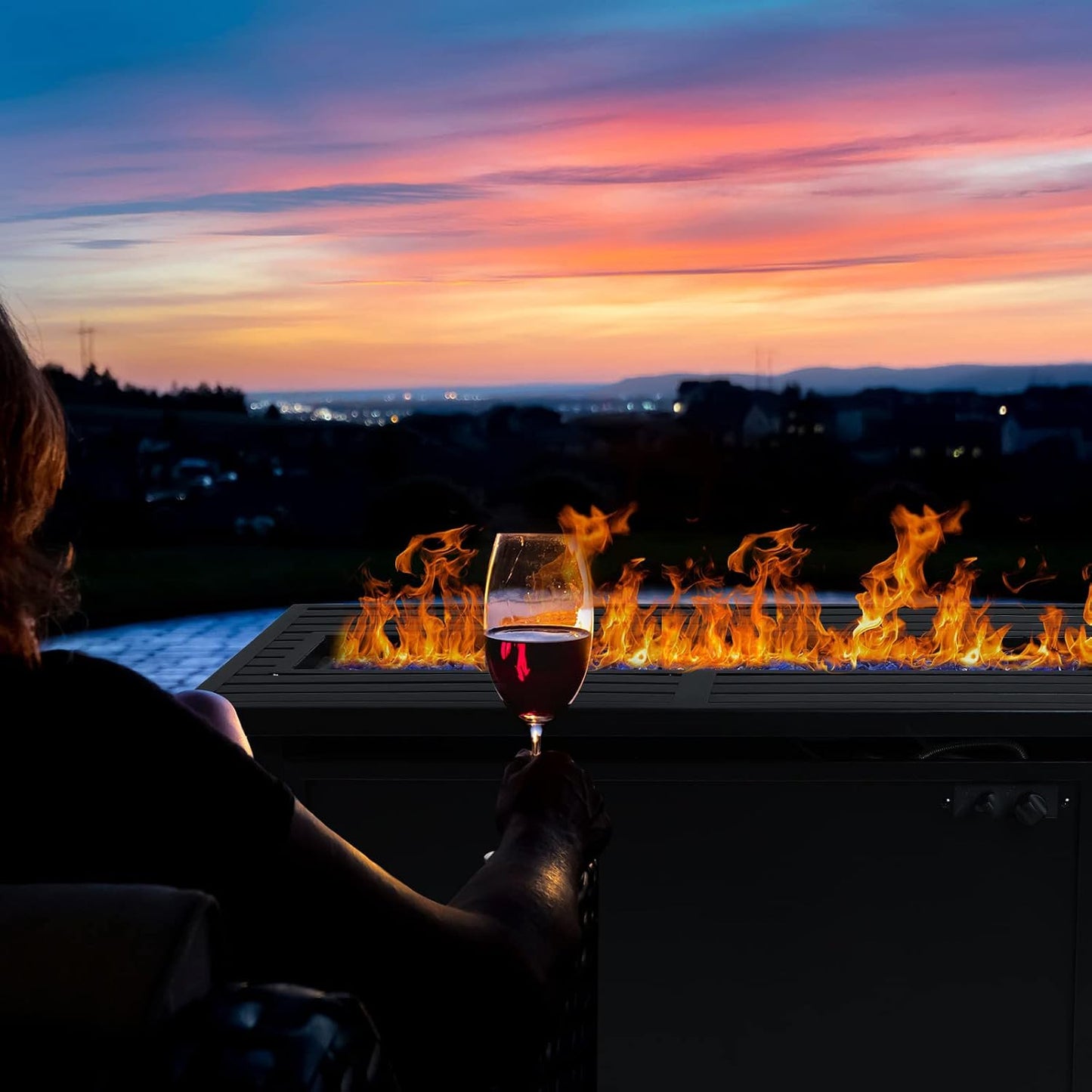 Sophia & William 56 Inch Gas Fire Pit Table,Rectangular Propane Fireplace | Outdoor Rattan Propane Fire Table with Fire Glass, Lid, 50,000 BTU Firepits for Outside Patio