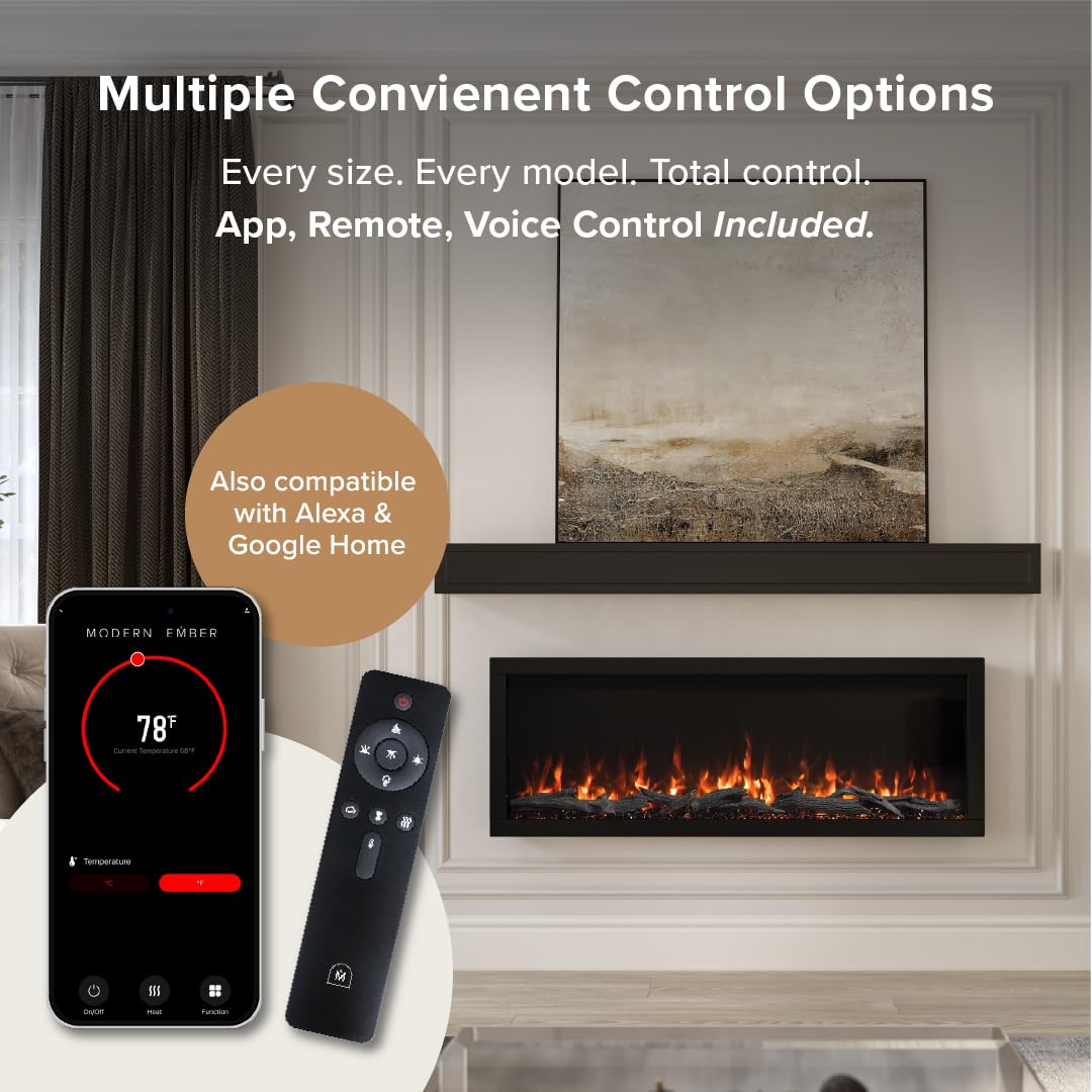 Highmark 72 Inch Smart Linear Electric Fireplace - Premium Flame with 10 Colors, Sleek Hidden Vent Design, Install Recessed in-Wall or Wall-Mount, WiFi Enabled.