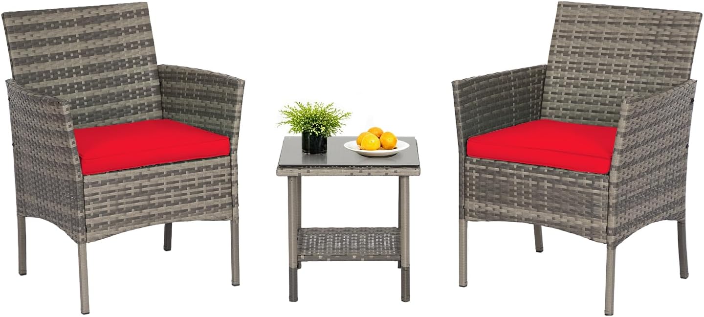 FDW 4-Piece Patio Furniture Set | Black | Outdoor Wicker Furniture | with Coffee Table | Modern Rattan Chairs Conversation Set | Outdoor Seating | Weather-Resistant | for Porch, Garden, Lawn