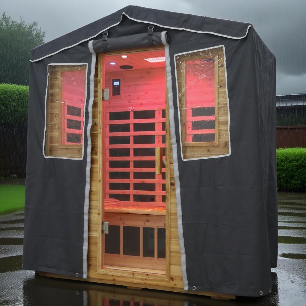 LTCCDSS Ultra-Low EMF Outdoor Infrared Sauna 2 Person, Composite Wood Far Infrared Sauna for Home, EMF 0.1-1mG, Bluetooth & Chromotherapy
