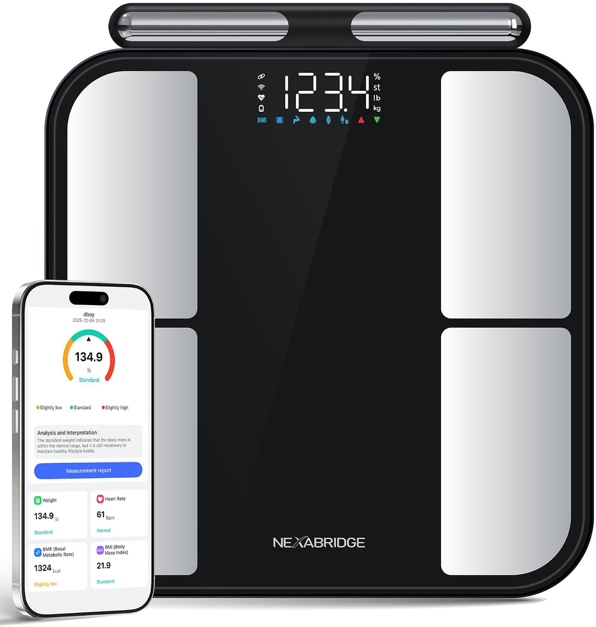 Smart Scale for Body Weight, BMI, Body Fat, Muscle Mass, 11" Large Digital Bathroom Scale, 12 Body Composition Analysis, Sync App, Bluetooth, LED Display, 400 lbs - Nexa 1 - Restful Hideout