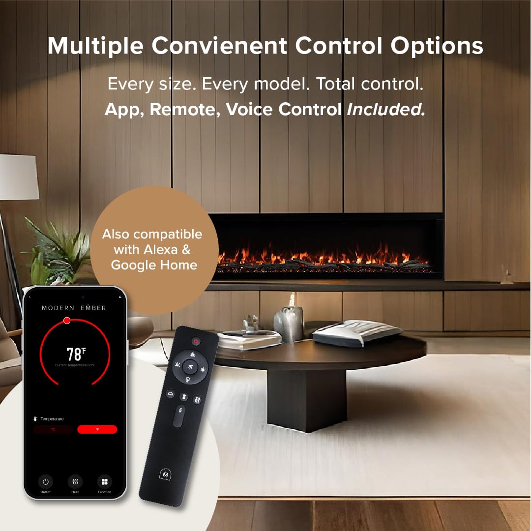 Highmark 72 Inch Smart Linear Electric Fireplace - Premium Flame with 10 Colors, Sleek Hidden Vent Design, Install Recessed in-Wall or Wall-Mount, WiFi Enabled.