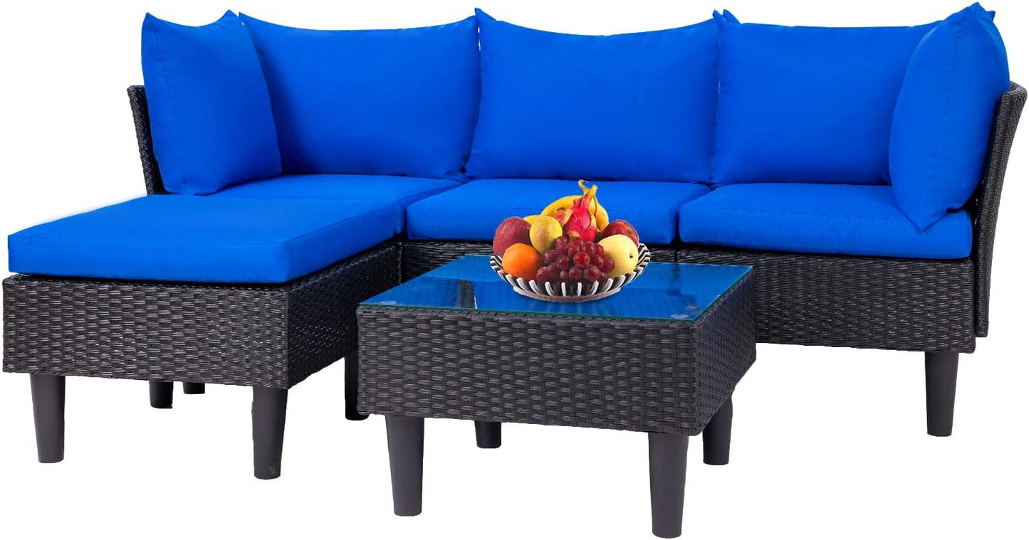 FDW 4-Piece Patio Furniture Set | Black | Outdoor Wicker Furniture | with Coffee Table | Modern Rattan Chairs Conversation Set | Outdoor Seating | Weather-Resistant | for Porch, Garden, Lawn