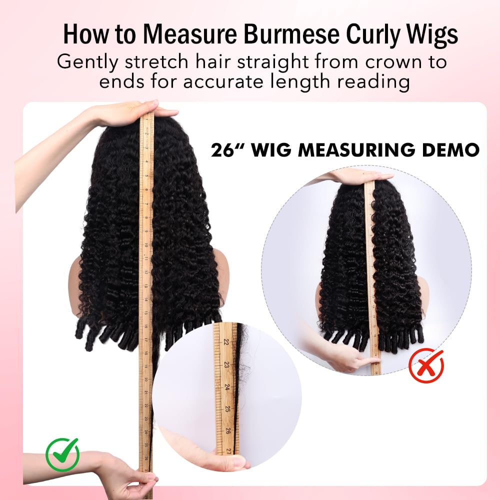 PERISMODA 13x6 Full Lace Frontal Burmese Curly Wig Human Hair 200 Density HD Transparent Lace Frontal Wigs Human Hair with Spiral Curly Ends 15A Virgin Human Hair for Women 28 Inch