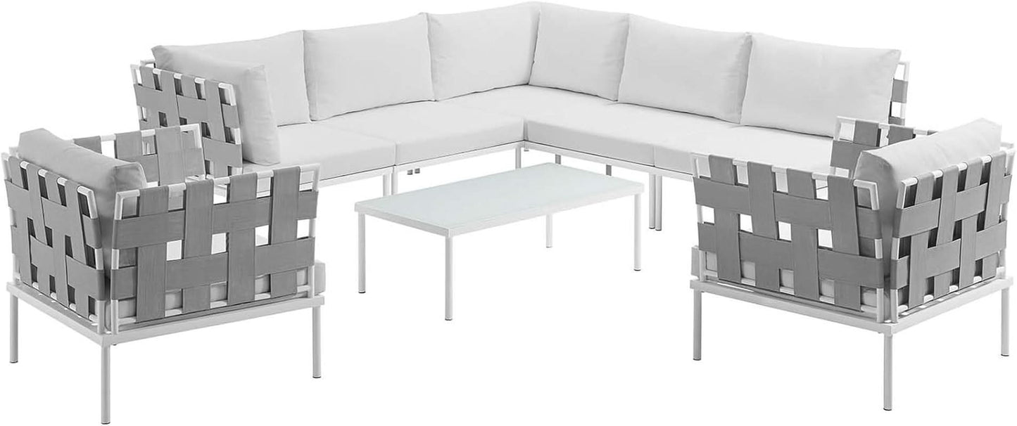8 Piece White Aluminum Outdoor Patio Furniture Set