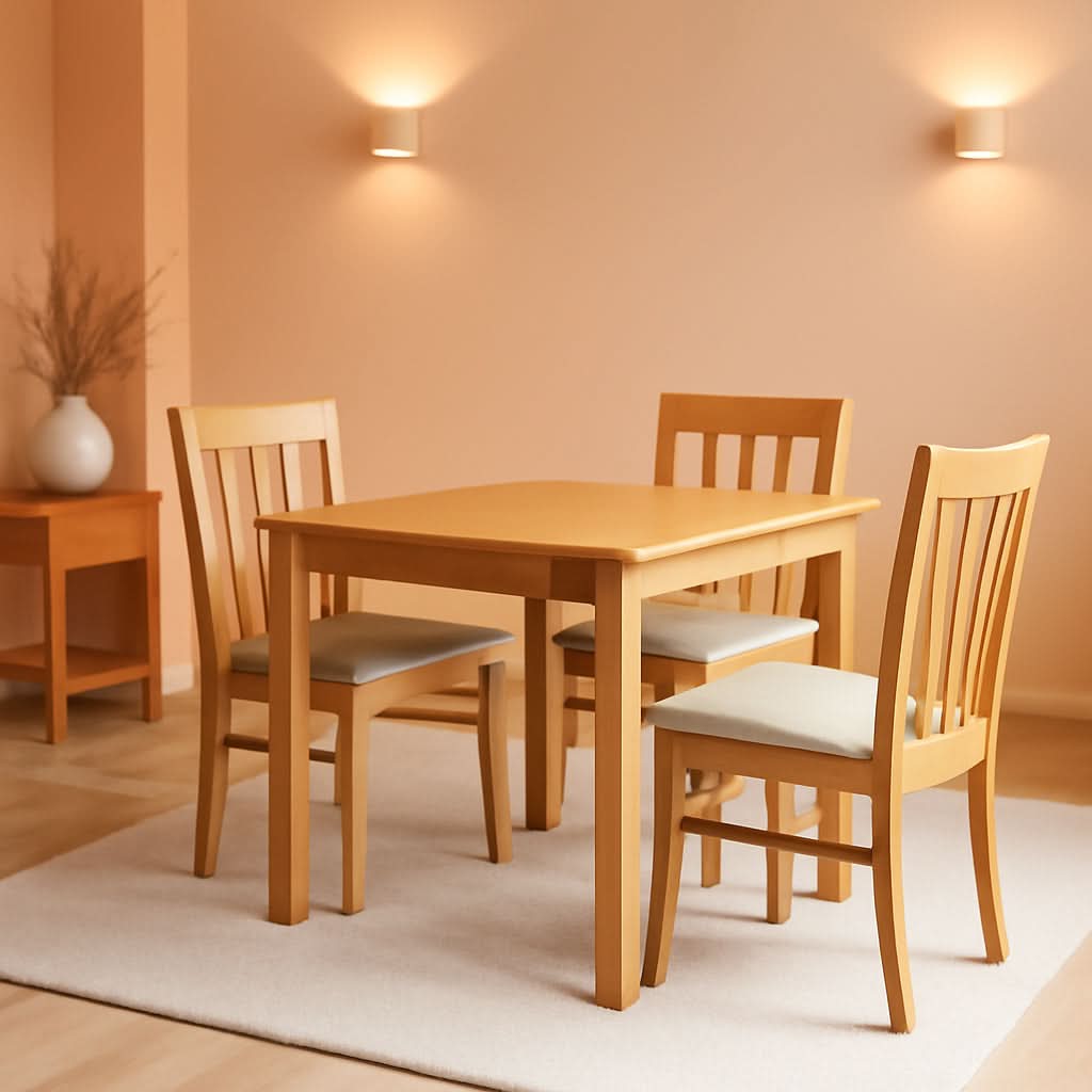 5-Piece Dining Set with Square Table and 4 Linen Upholstered Chairs, Oak Finish