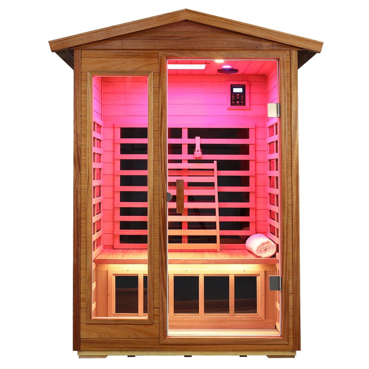 3 Person Infrared Sauna Ceramic Infrared Sauna w/Red Light Therapy | Far & Near Infrared Sauna Indoor, Low EMF Infrared Saunas for Home, Hemlock Deluxe Glass Home Sauna with Granite Backdrop