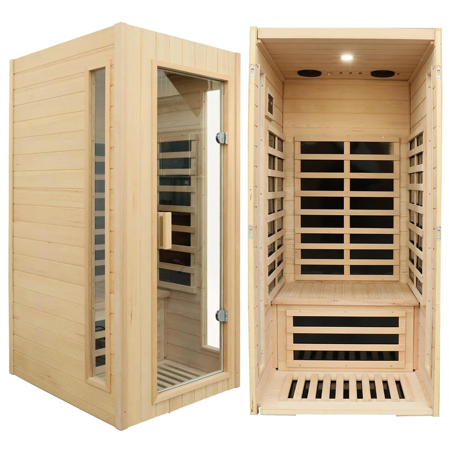 3 Person Infrared Sauna Ceramic Infrared Sauna w/Red Light Therapy | Far & Near Infrared Sauna Indoor, Low EMF Infrared Saunas for Home, Hemlock Deluxe Glass Home Sauna with Granite Backdrop