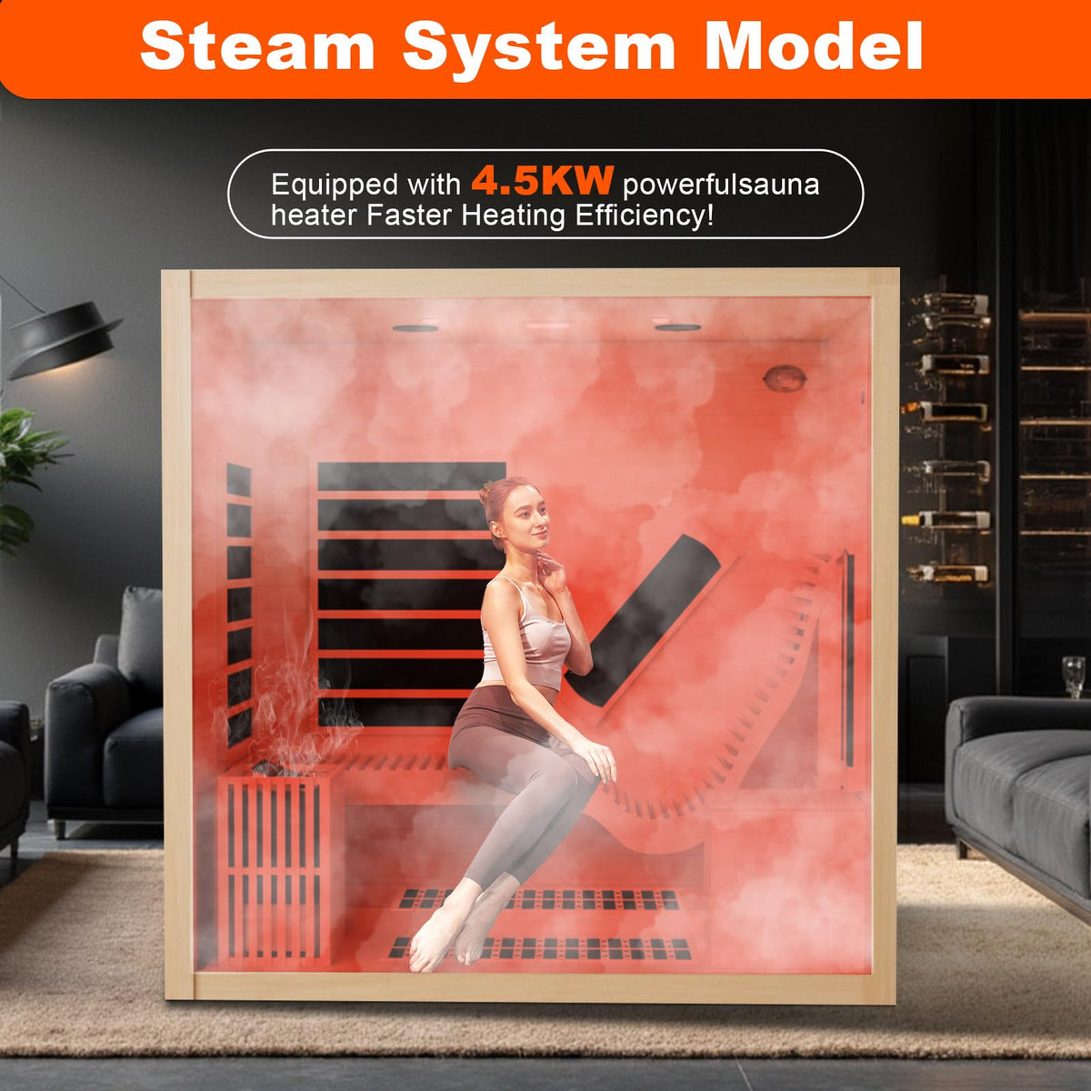 2 Person Infrared Saunas for Home with Recliner, 220V Traditional Sauna for Indoor Use, Canadian Ceder, Full Spectrum Sauna with 9 Heating Panels (Cedar)