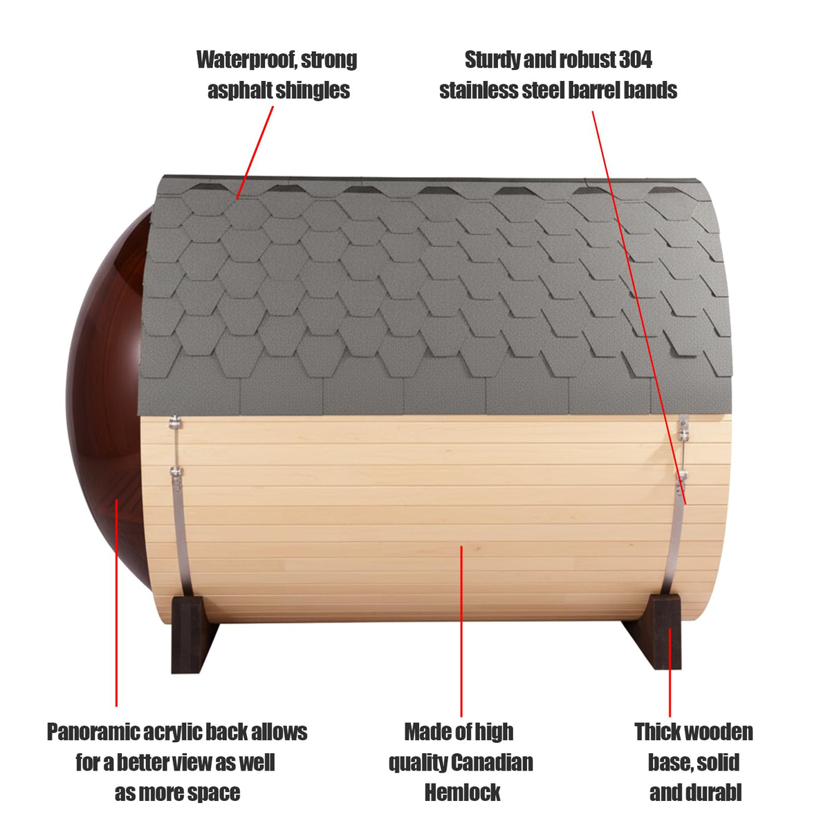 Panoramic Outdoor Sauna,Canadian Cedar 4-6 Person Steam Saunas