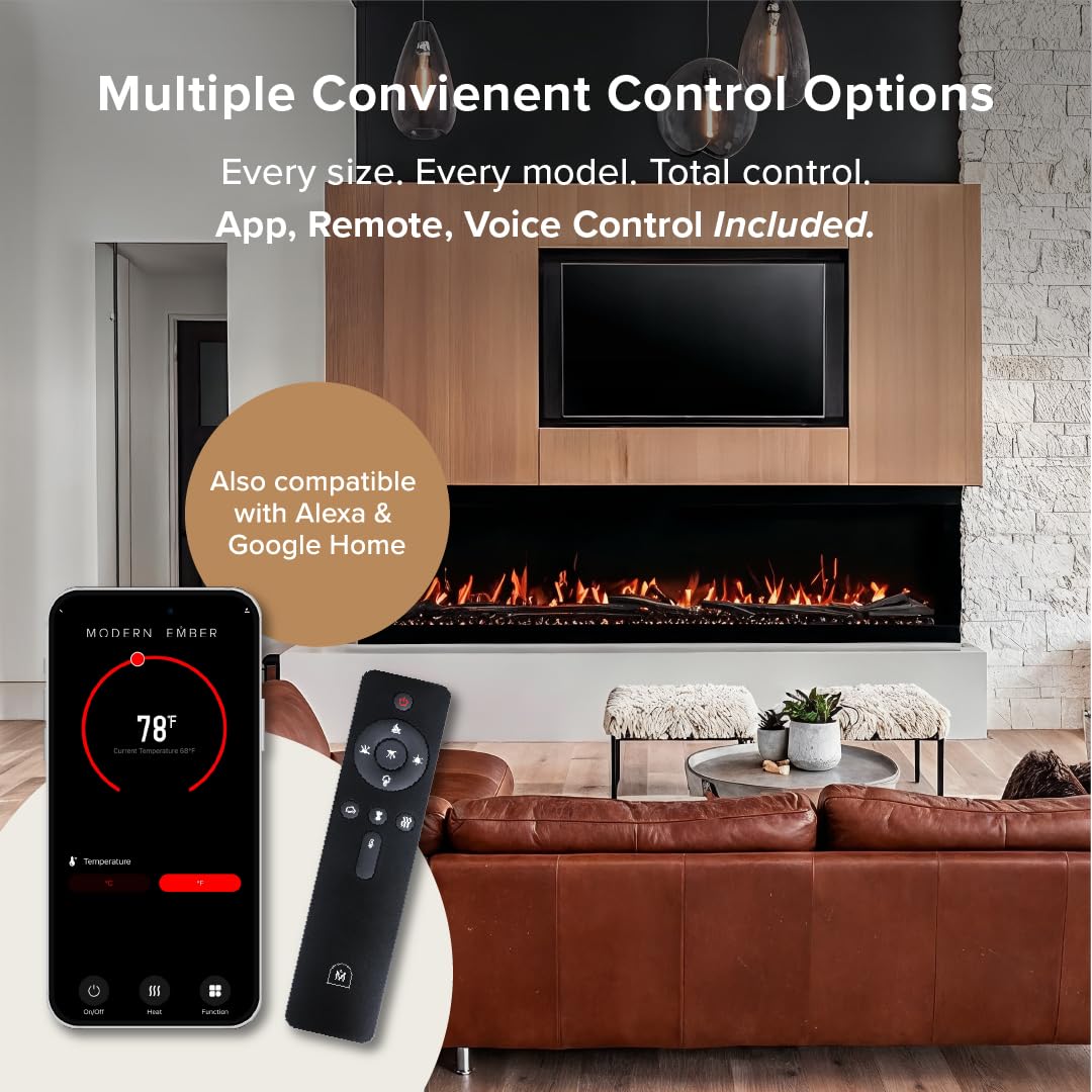 Highmark 72 Inch Smart Linear Electric Fireplace - Premium Flame with 10 Colors, Sleek Hidden Vent Design, Install Recessed in-Wall or Wall-Mount, WiFi Enabled.