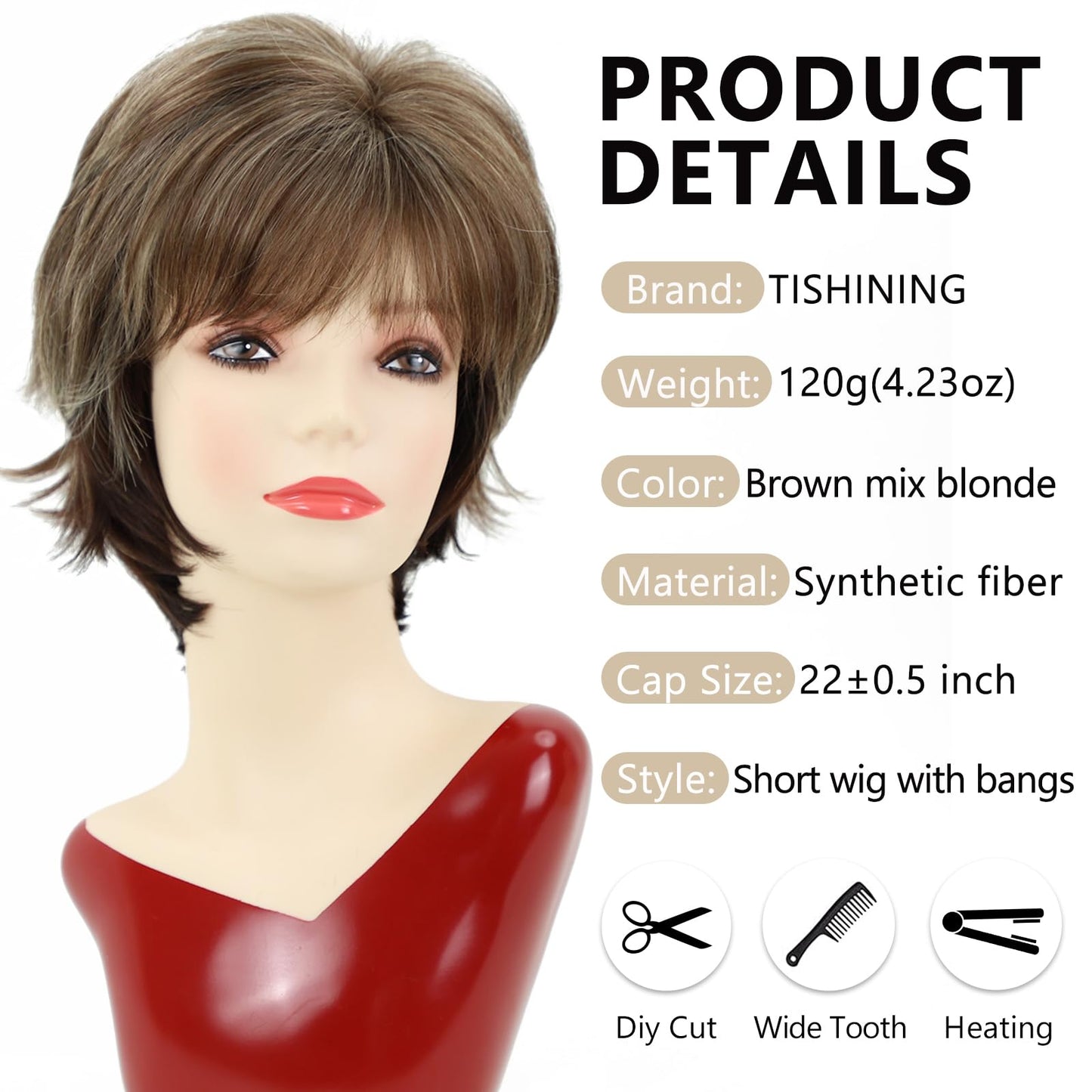 TISHINING Short Grey Curly Wigs for White Women Layered Silver Gray Pixie Cut Synthetic Full Wig with Bangs Natural Looking Daily Party Wigs for Older Women