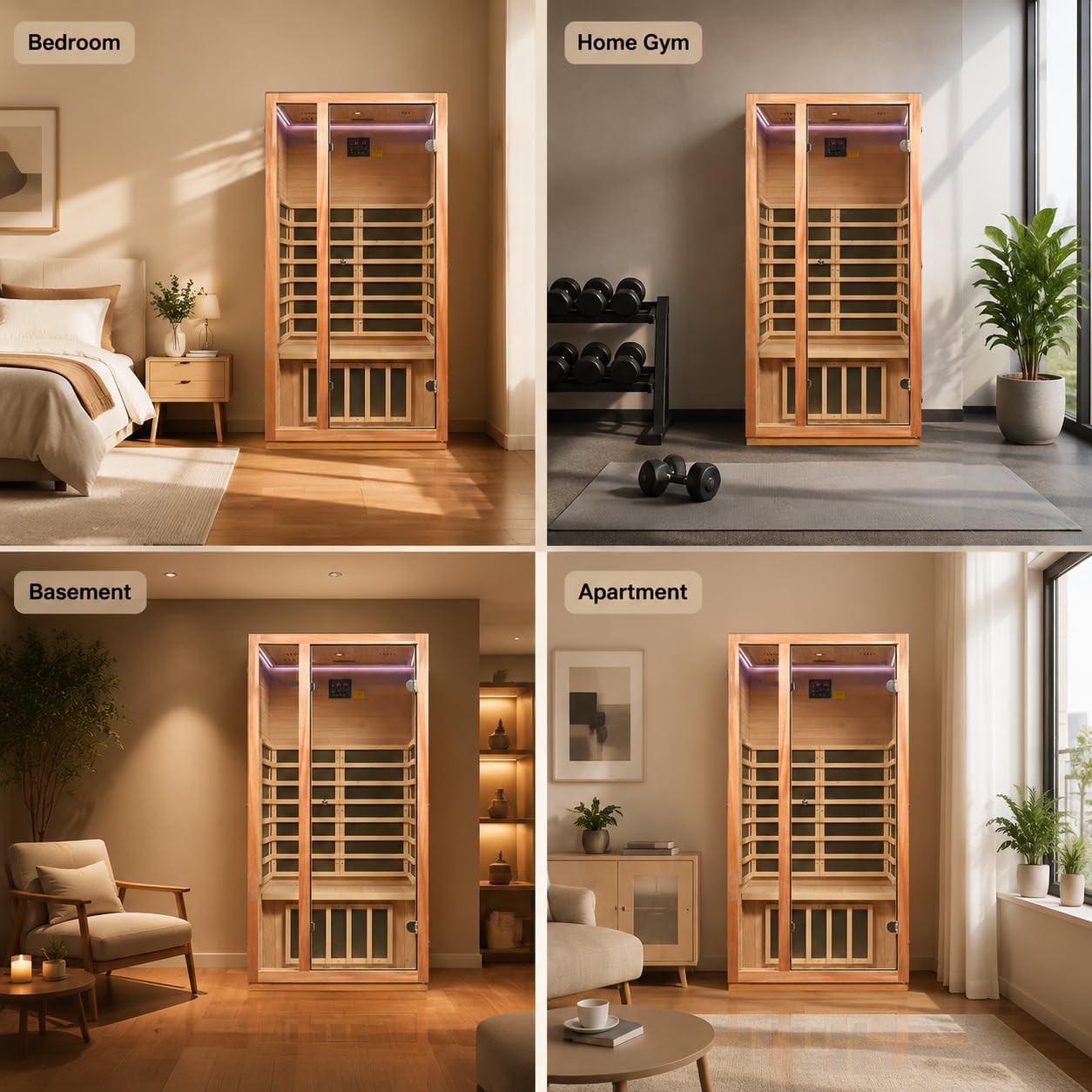 1-2 Person Indoor Far Infrared Luxury Sauna, Low-EMF 1510W/120V | Dual Lighting Features with Reading Light & Chromotherapy LED, Clear BT Speaker Sound, Natural Wood Construction,