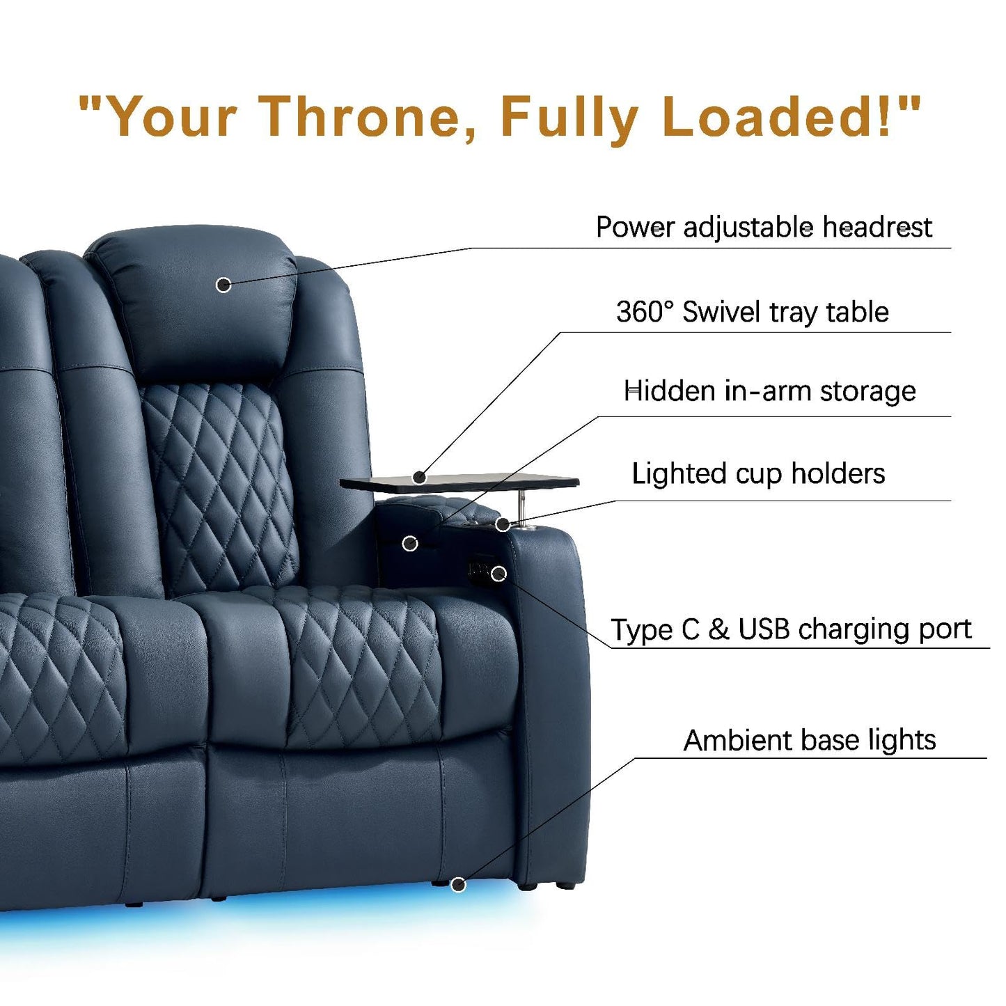 comfiroom Top-Grain Leather Home Theater Seating, Dual-Motor Power Recliner | Classic Series Black Zero Gravity Motorized Theater Chair with USB-C Charging, Adjustable Headrest, Tray Table, Row of 1