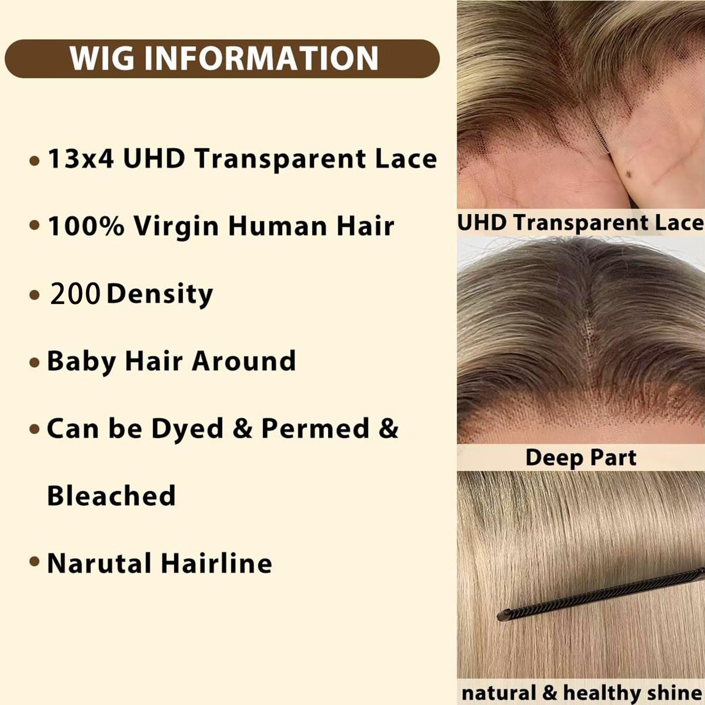 Ash Blonde Wig Human Hair 13x4 Glueless Lace Front Bob Wig 12" | 220% Density Double Drawn 15A Remy Brazilian Human Hair Wig Soft & Full Wear Go HD Pre cut Lace Pre plucked Natural Hairline