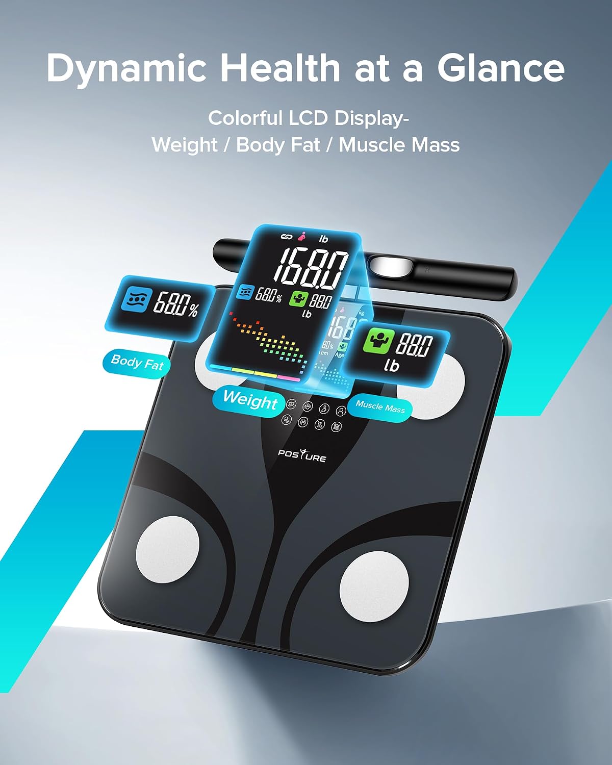 Posture Scale for Body Weight with 8 electrodes, Smart Digital Bathroom Scale for Weight, Body Fat, Muscle Mass 28 Body Composition Metrics, with Larger Platform and Colorful LCD Display,400lbs