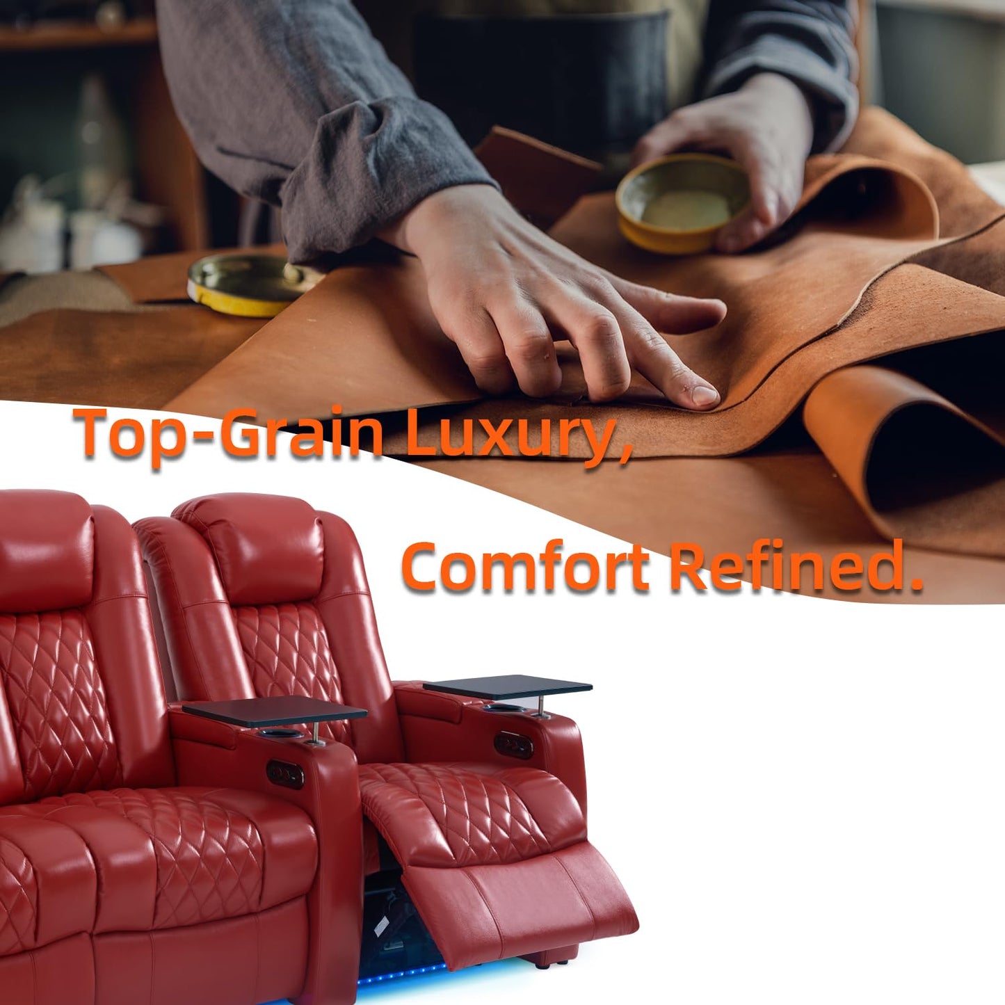 comfiroom Top-Grain Leather Home Theater Seating, Dual-Motor Power Recliner | Classic Series Black Zero Gravity Motorized Theater Chair with USB-C Charging, Adjustable Headrest, Tray Table, Row of 1
