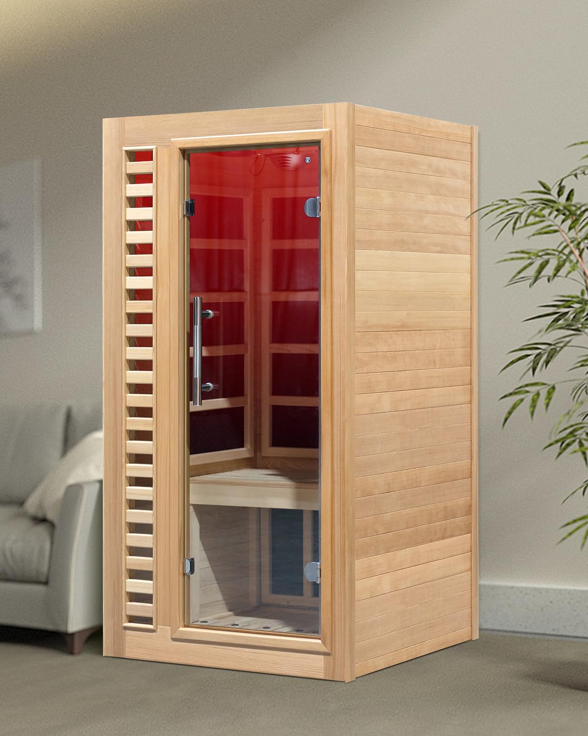 2 Person Infrared Saunas for Home with Recliner, 220V Traditional Sauna for Indoor Use, Canadian Ceder, Full Spectrum Sauna with 9 Heating Panels (Cedar)