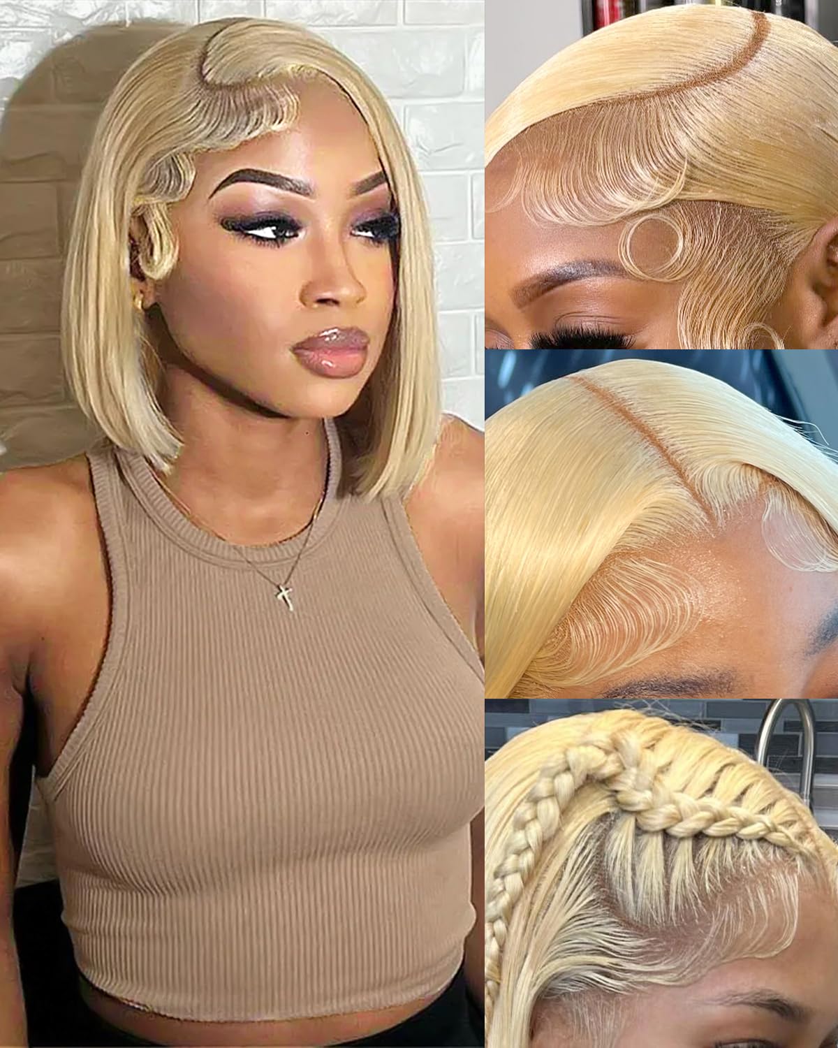 Alididi Ash Blonde Bob Wig Human Hair 13x6 Hd Lace Frontal Short Straight Lace Front Bob Wigs For Women Human Hair Pre Plucked 180% Density 10 Inch