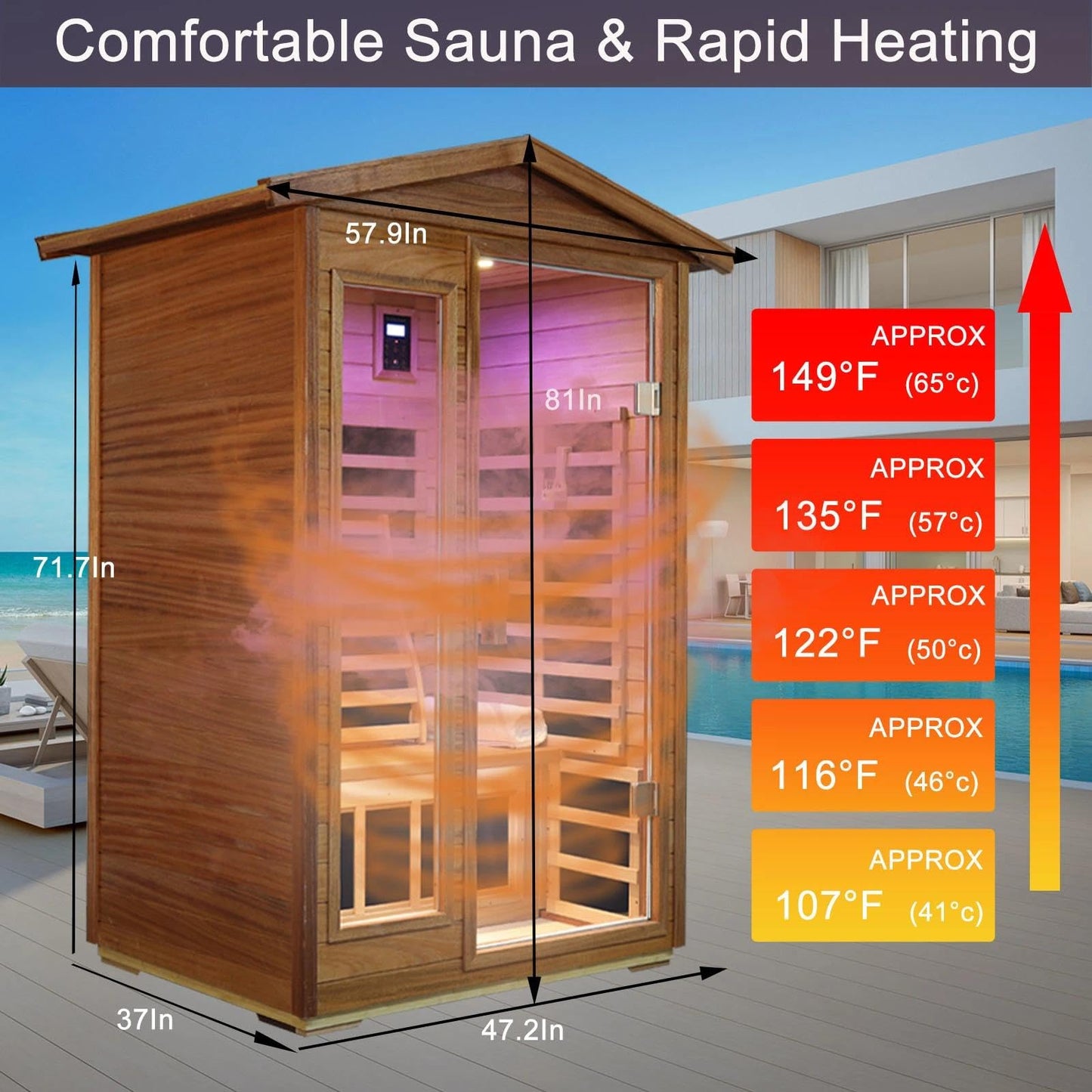 3 Person Infrared Sauna Ceramic Infrared Sauna w/Red Light Therapy | Far & Near Infrared Sauna Indoor, Low EMF Infrared Saunas for Home, Hemlock Deluxe Glass Home Sauna with Granite Backdrop