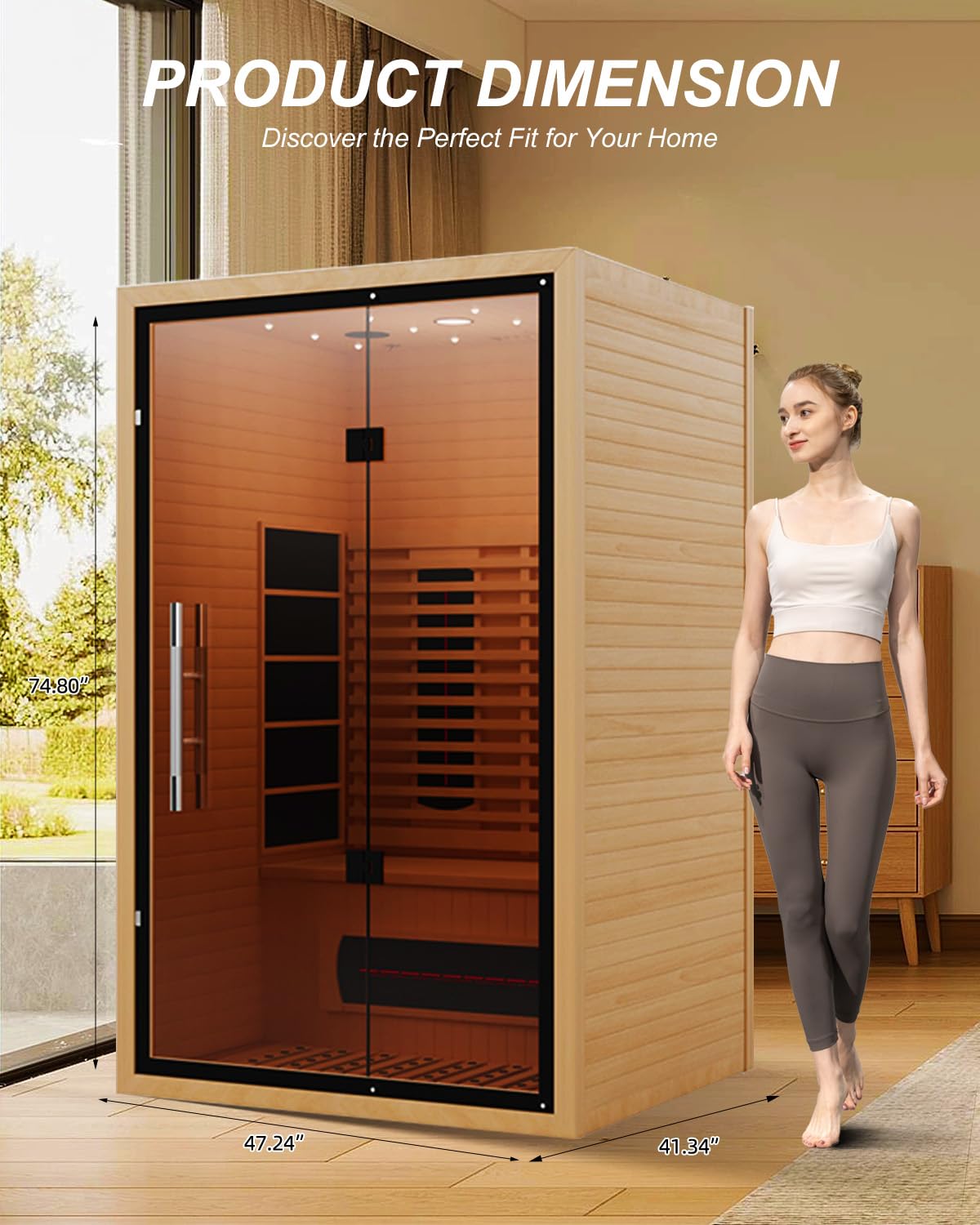 2 Person Infrared Saunas for Home with Recliner, 220V Traditional Sauna for Indoor Use, Canadian Ceder, Full Spectrum Sauna with 9 Heating Panels (Cedar)