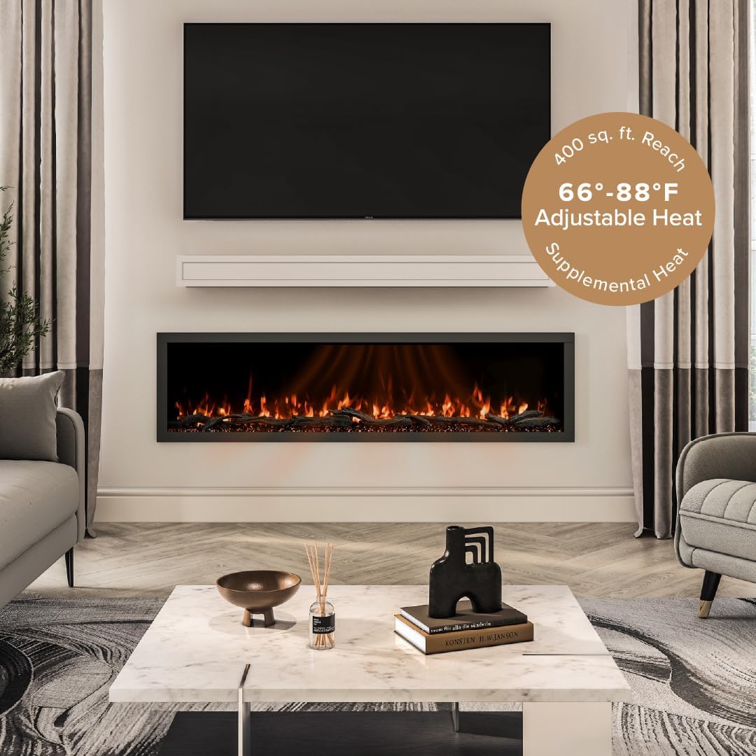 Highmark 72 Inch Smart Linear Electric Fireplace - Premium Flame with 10 Colors, Sleek Hidden Vent Design, Install Recessed in-Wall or Wall-Mount, WiFi Enabled.