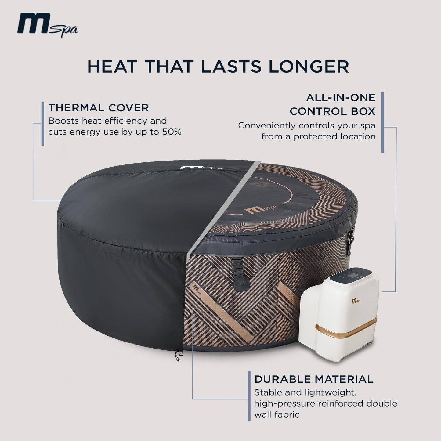 MSpa 6-Person Inflatable Hot Tub, Round Bubble Massage Spa, Champagne Gold | 138 Air Jets, Heats to 104F, 2200W PTC Heater, Drop-Stitch Walls, WiFi App Control, Auto-Filtration, All-in-One Control Box