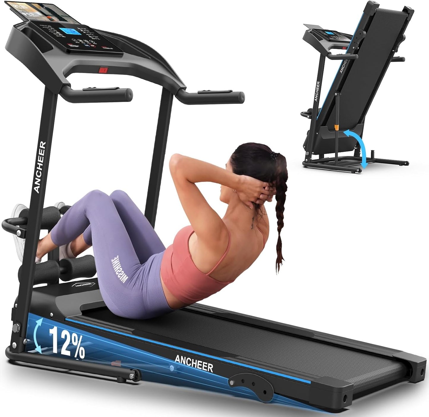 Smart Treadmill with Sit Up, Foldable Treadmills for Home with Incline | 2026 Upgraded 3.5HP Portable Treadmill 350lbs Capacity, Multifunction Home Gym Equipment, Body Fat & Heart Rate Monitor