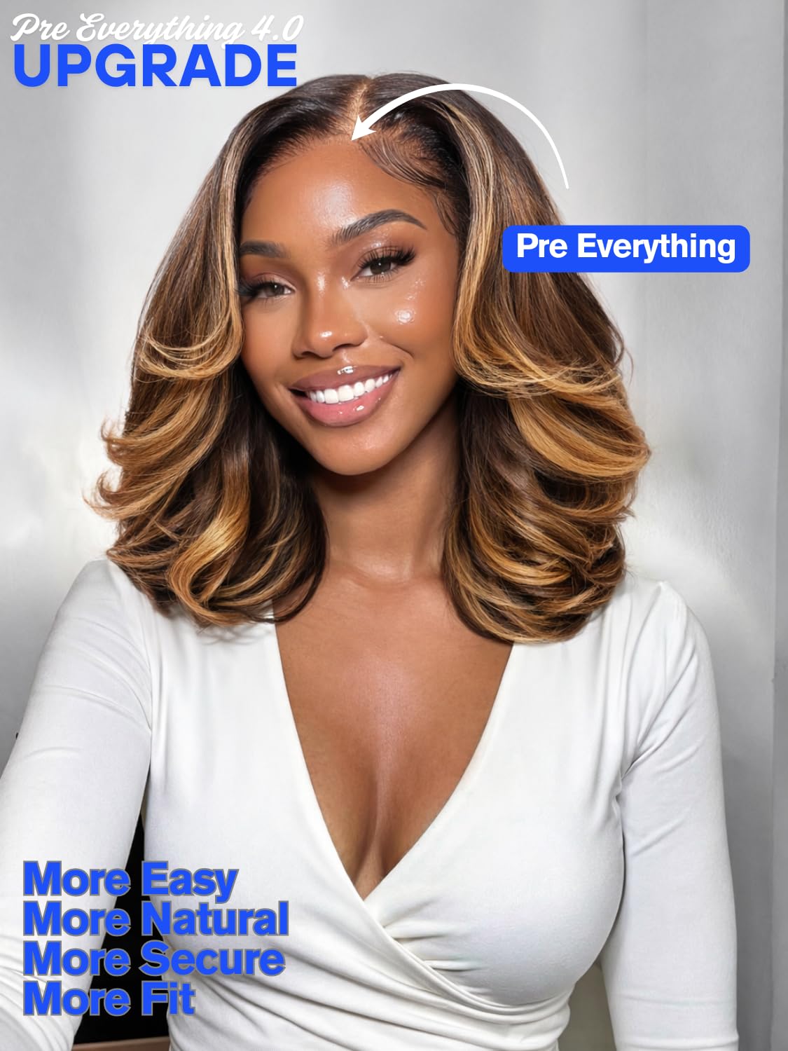 Nadula 13x4 HD Ombre Brown Wavy Bob Drawstring Wig Human Hair with Blonde Face Framing Layers Bangs,Pre Everything Glueless No Slip Wig Pre Plucked Ready to Wear Short Highlight Wavy Bob Wig 10inch