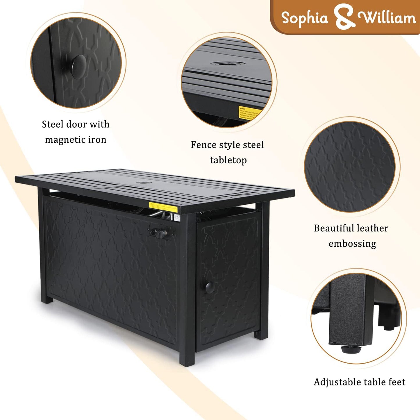 Sophia & William 56 Inch Gas Fire Pit Table,Rectangular Propane Fireplace | Outdoor Rattan Propane Fire Table with Fire Glass, Lid, 50,000 BTU Firepits for Outside Patio
