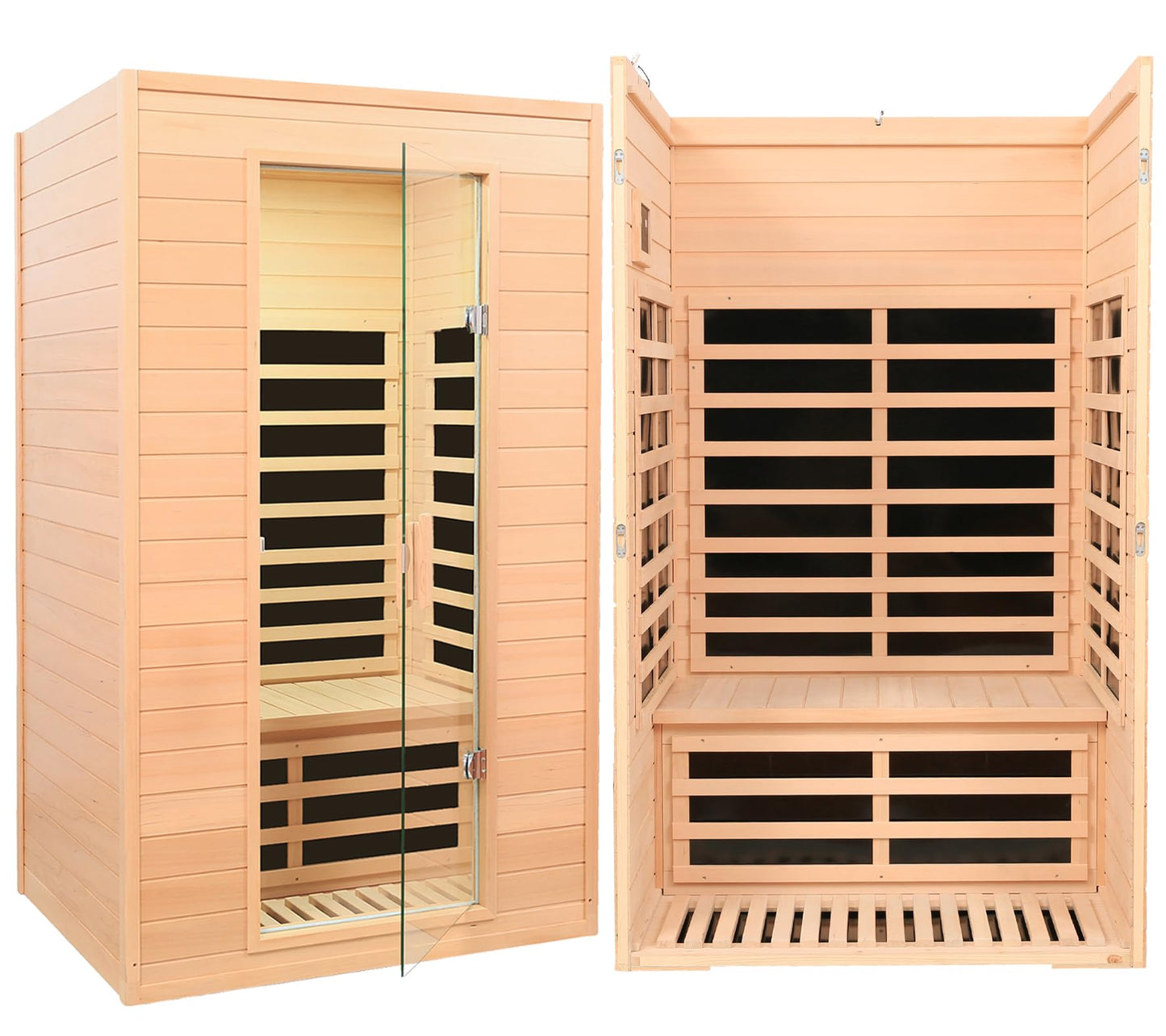 3 Person Infrared Sauna Ceramic Infrared Sauna w/Red Light Therapy | Far & Near Infrared Sauna Indoor, Low EMF Infrared Saunas for Home, Hemlock Deluxe Glass Home Sauna with Granite Backdrop