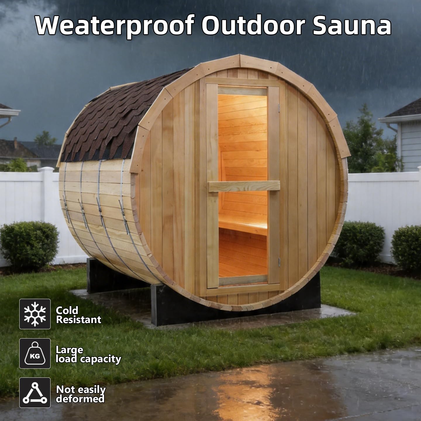 Outdoor Barrel Steam Sauna, 6-8 Person Canadian Hemlock Traditional Wooden Steam Saunas with 220V/6KW Toule Electric Stove, Tempered Glass Sauna Kits for Backyard & Garden (0-195℉)