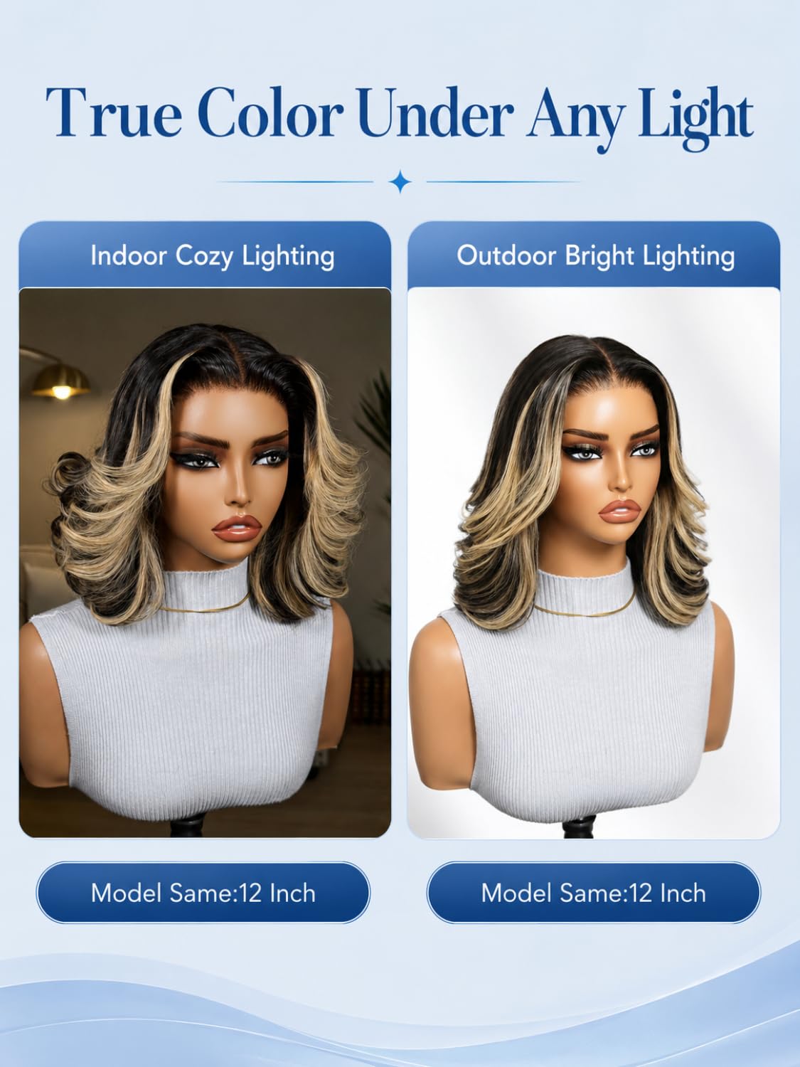 Nadula 13x4 HD Ombre Brown Wavy Bob Drawstring Wig Human Hair with Blonde Face Framing Layers Bangs,Pre Everything Glueless No Slip Wig Pre Plucked Ready to Wear Short Highlight Wavy Bob Wig 10inch