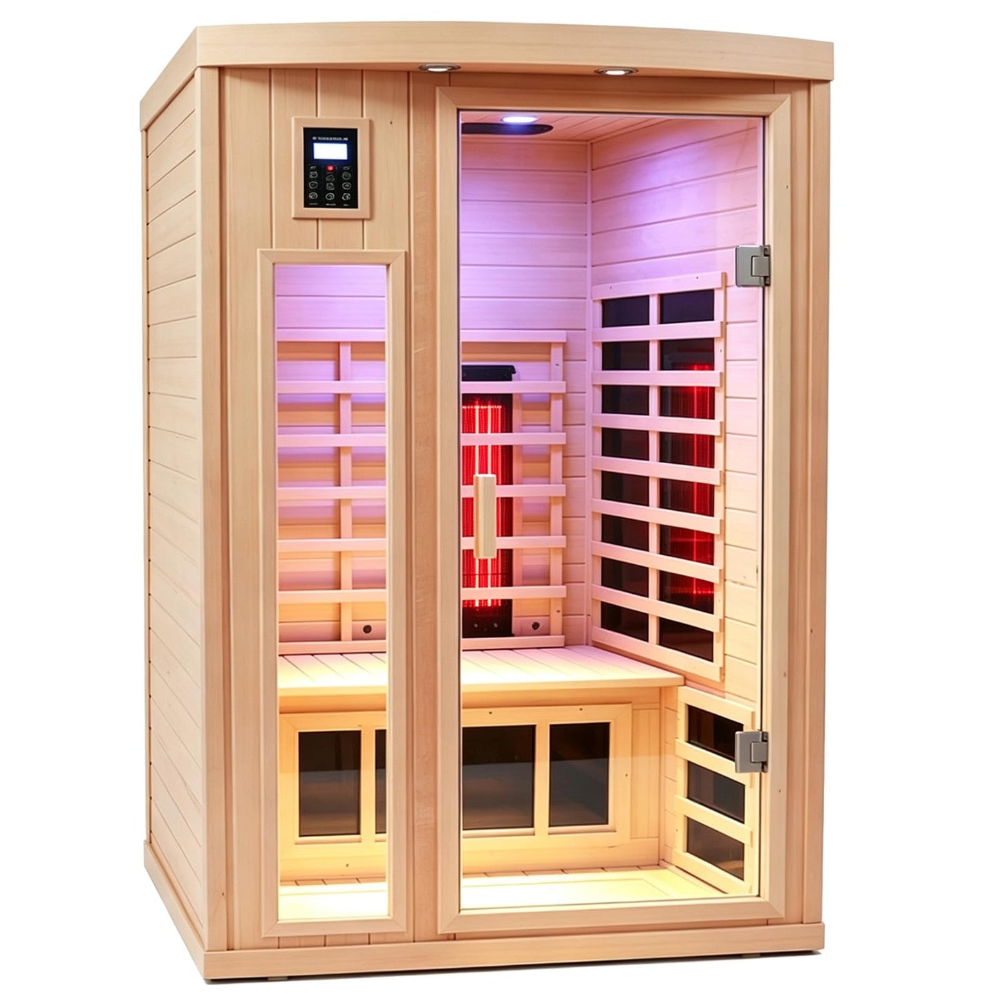 3 Person Infrared Sauna Ceramic Infrared Sauna w/Red Light Therapy | Far & Near Infrared Sauna Indoor, Low EMF Infrared Saunas for Home, Hemlock Deluxe Glass Home Sauna with Granite Backdrop