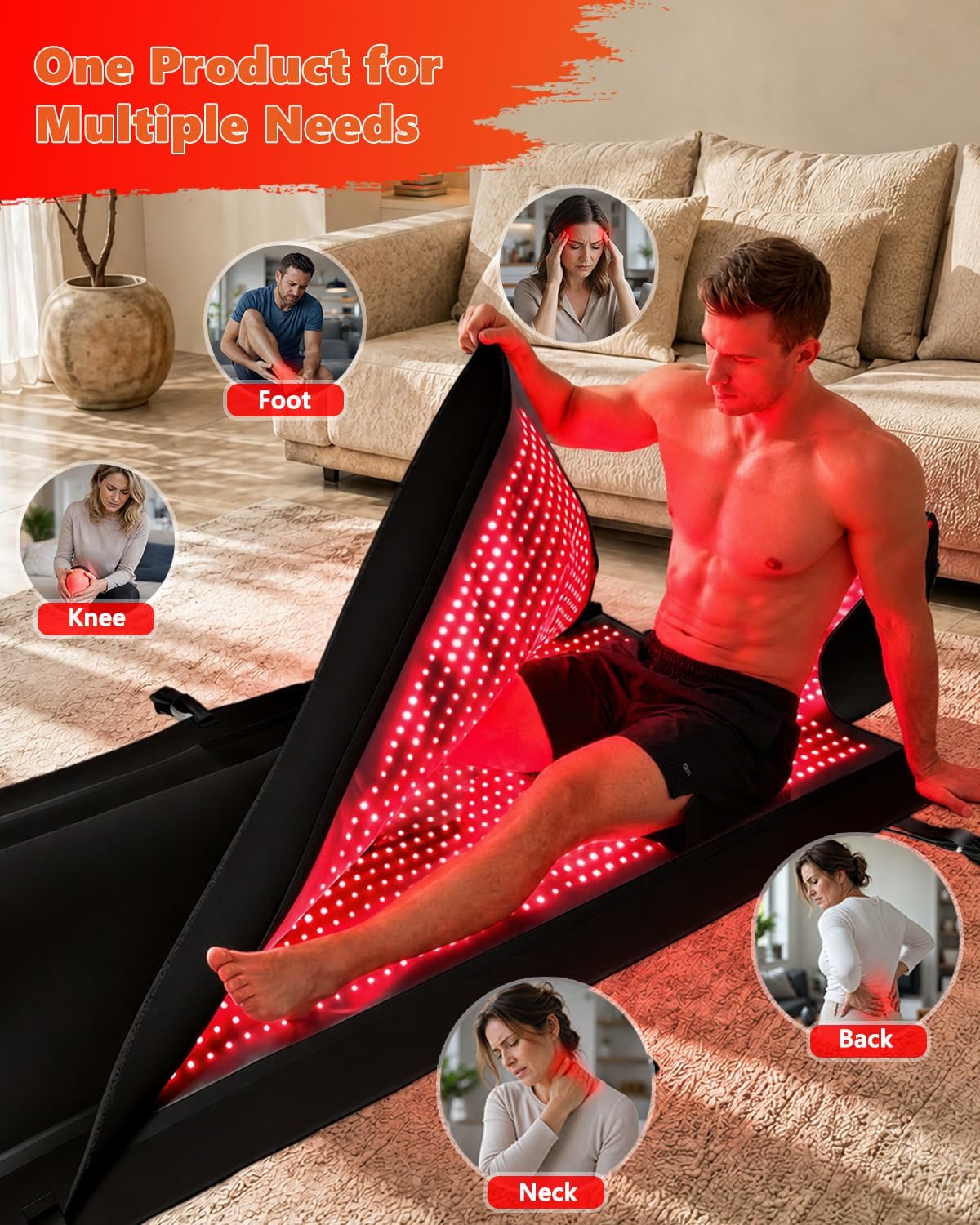 Red Light Therapy Mat Full Body 87.4" x 33", 2874 LEDs, 660/850nm | FSA&HSA Eligible, skin-friendly TPU surface, 2874 3-in-1 LED chips for back, legs, joints and daily wellness routines