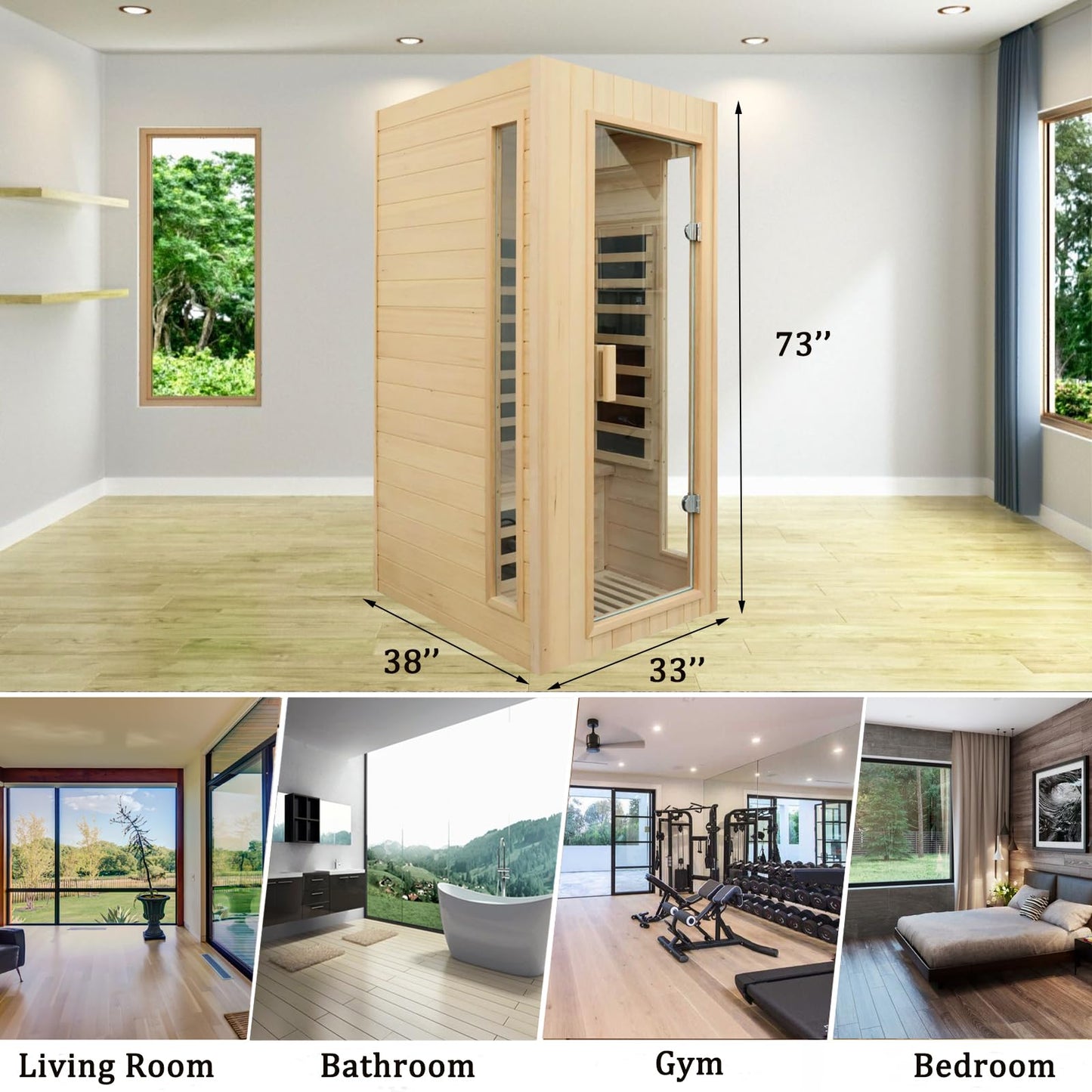 3 Person Infrared Sauna Ceramic Infrared Sauna w/Red Light Therapy | Far & Near Infrared Sauna Indoor, Low EMF Infrared Saunas for Home, Hemlock Deluxe Glass Home Sauna with Granite Backdrop