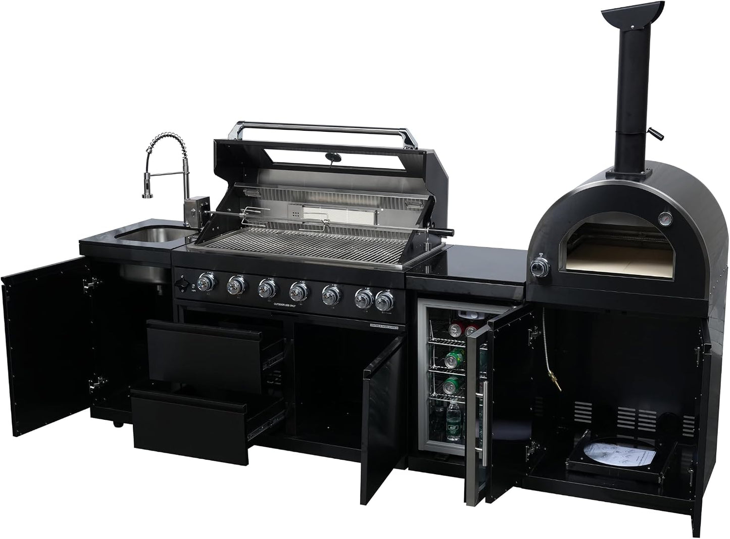 109" Outdoor Kitchen Island Gas Grill with Pizza Oven & Sink | 109 Inch Outdoor Kitchen Island | Gas Grill with Pizza Oven