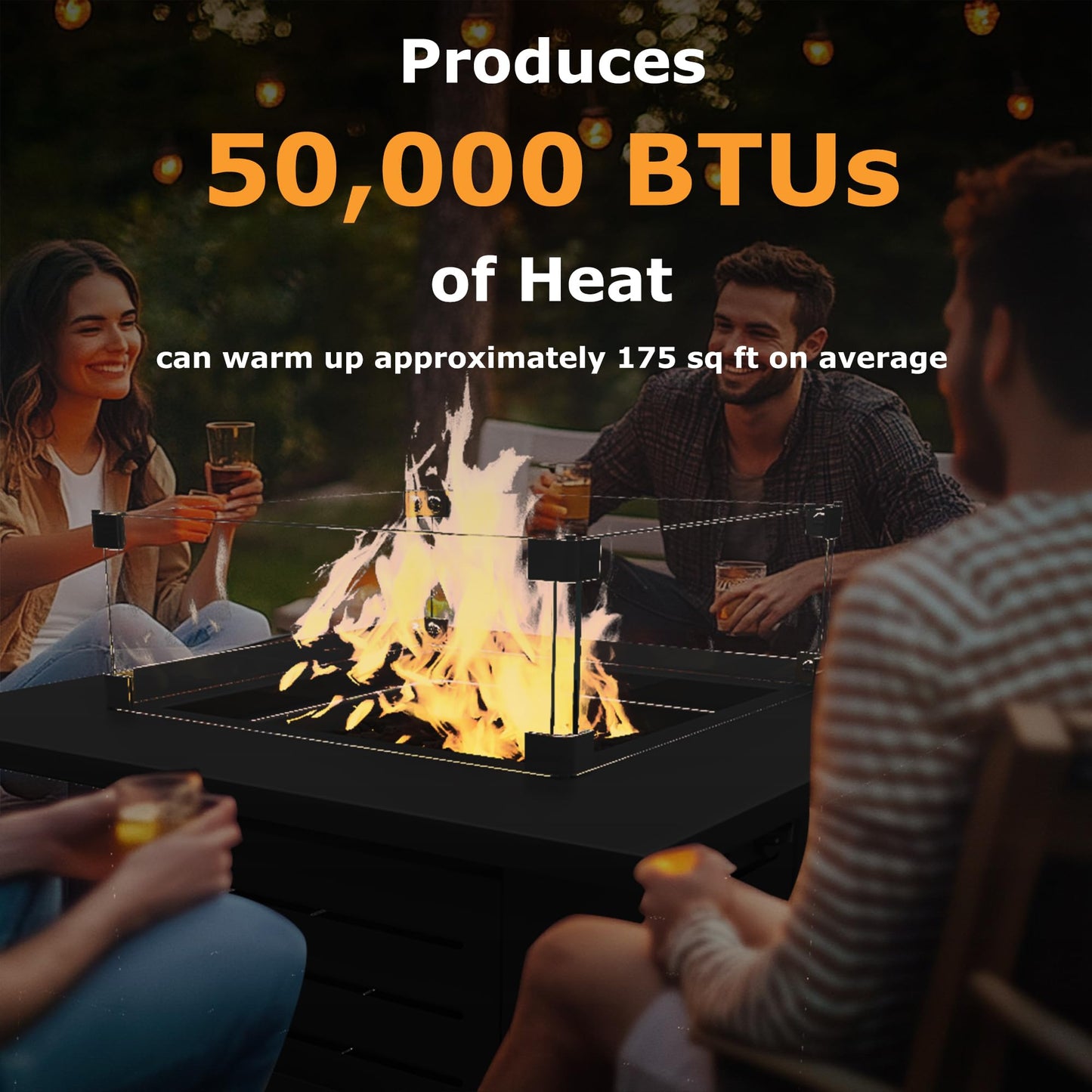 5-Piece Patio Furniture Set with 28” Propane Fire Pit Table, Heavy-Duty Metal Outdoor Conversation Set with Deep Cushions & Wood-Like Armrests for Patio, Porch, Backyard, Garden – Grey