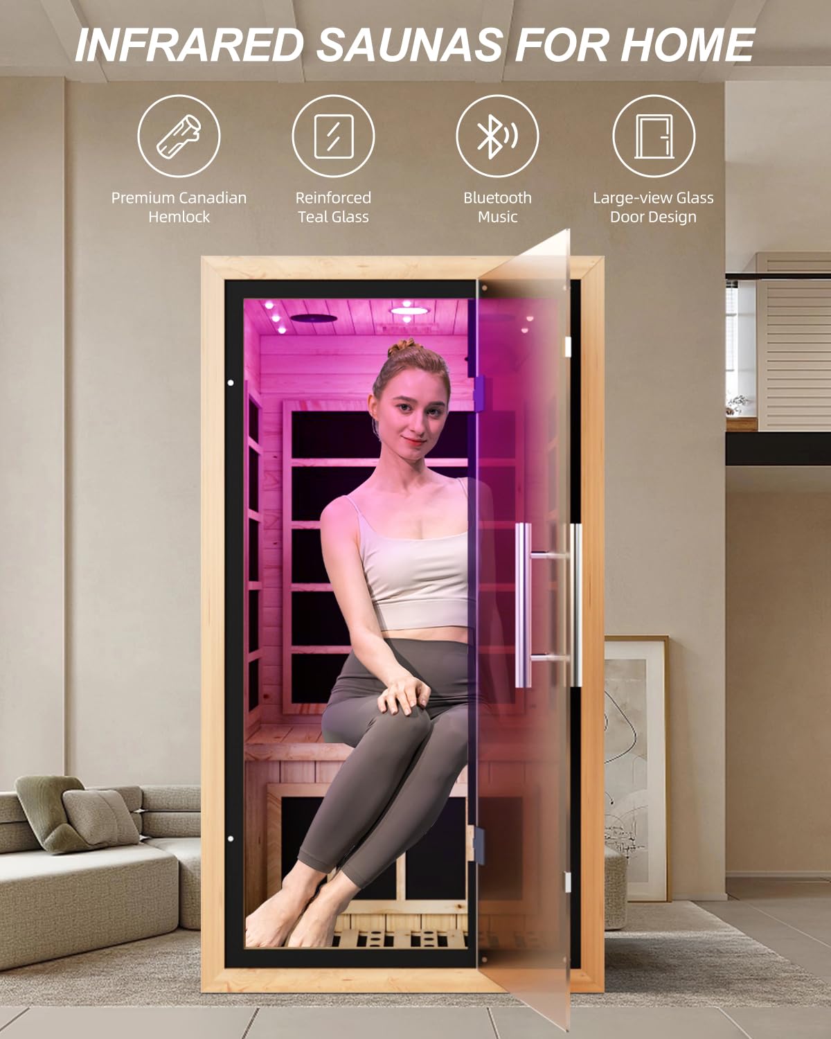 2 Person Infrared Saunas for Home with Recliner, 220V Traditional Sauna for Indoor Use, Canadian Ceder, Full Spectrum Sauna with 9 Heating Panels (Cedar)