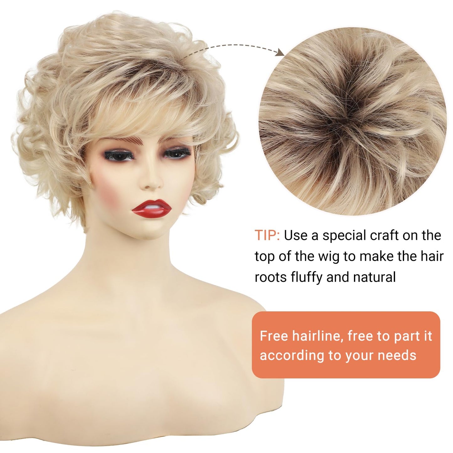 TISHINING Short Grey Curly Wigs for White Women Layered Silver Gray Pixie Cut Synthetic Full Wig with Bangs Natural Looking Daily Party Wigs for Older Women