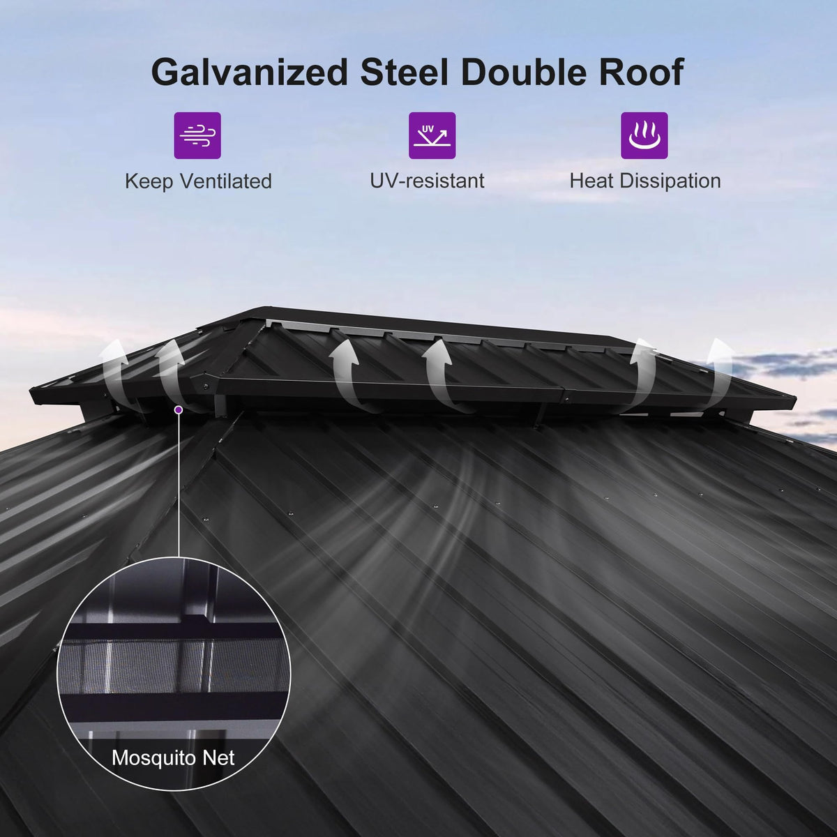 PURPLE LEAF Sunroom 12' x 14' Solarium Double Roof Gazebo, Sliding Doors