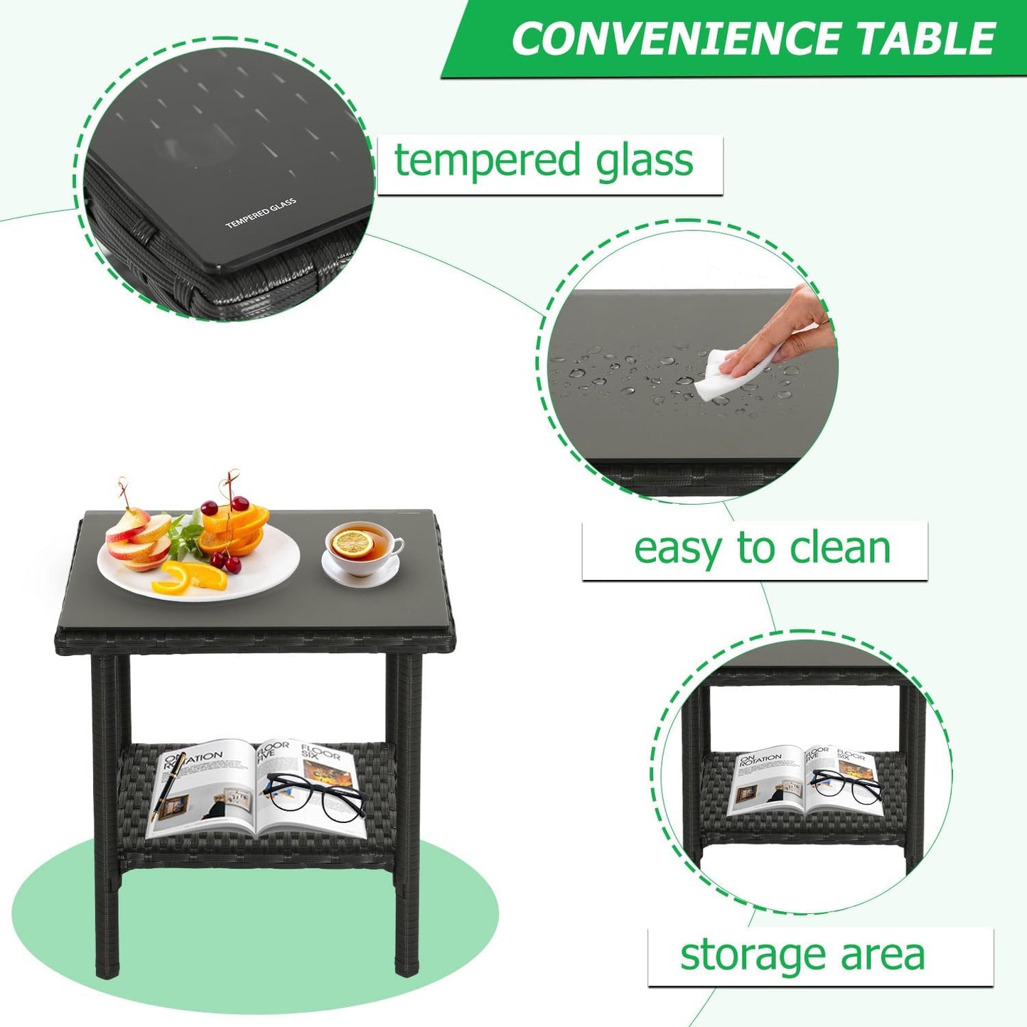 FDW 4-Piece Patio Furniture Set | Black | Outdoor Wicker Furniture | with Coffee Table | Modern Rattan Chairs Conversation Set | Outdoor Seating | Weather-Resistant | for Porch, Garden, Lawn