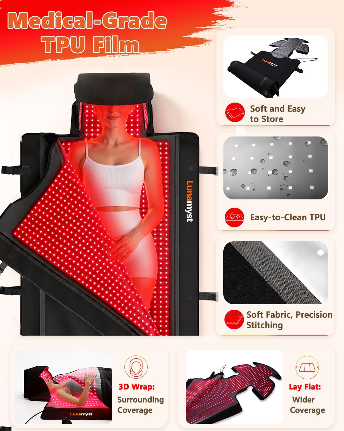 Red Light Therapy Mat Full Body 87.4" x 33", 2874 LEDs, 660/850nm | FSA&HSA Eligible, skin-friendly TPU surface, 2874 3-in-1 LED chips for back, legs, joints and daily wellness routines