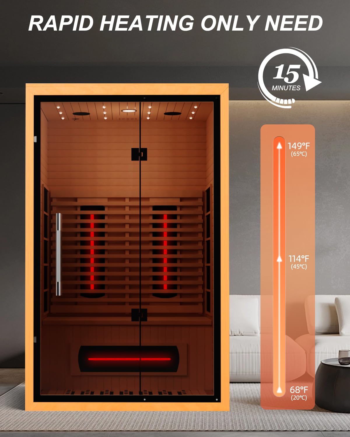 2 Person Infrared Saunas for Home with Recliner, 220V Traditional Sauna for Indoor Use, Canadian Ceder, Full Spectrum Sauna with 9 Heating Panels (Cedar)