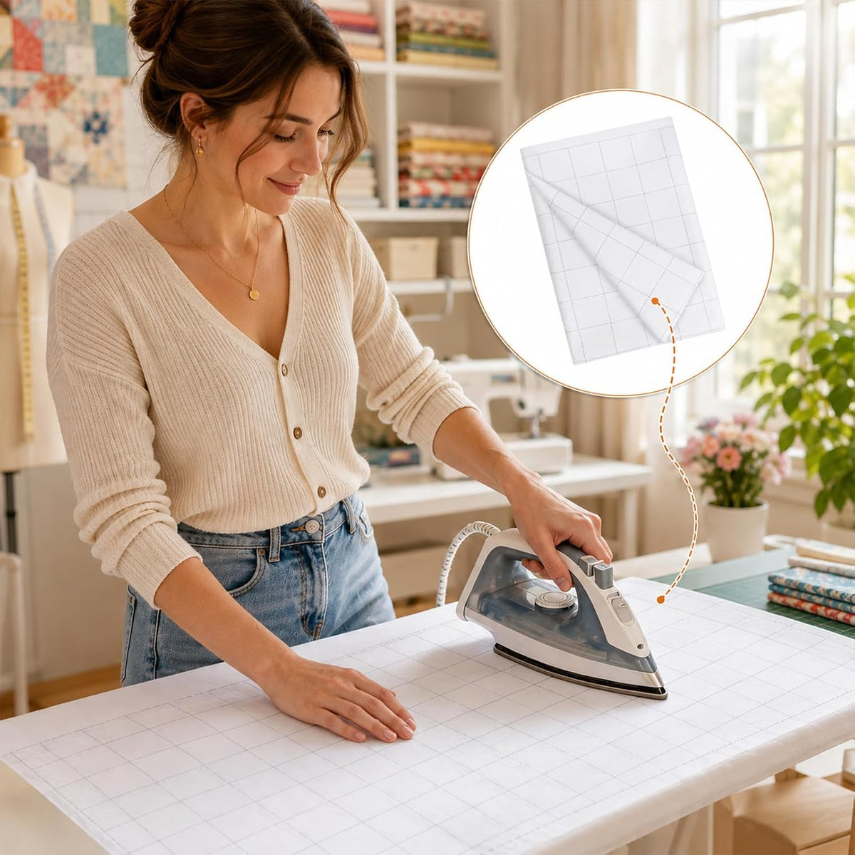 Fusible Interfacing for Sewing 2.5 Inch Grid Iron on Interfacing, White