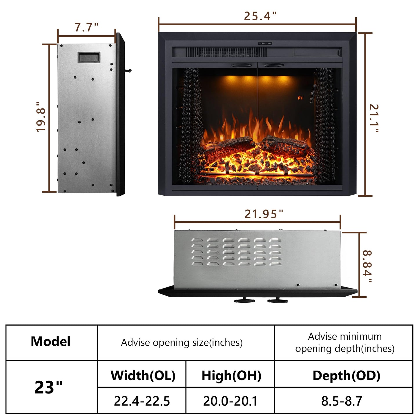 Valuxhome 40” W Electric Fireplace Insert with Log Speaker for Crackling Sound, 750W(Low)/1500W(high) for Heating, Independent Function for Heating and Changing Colors, Overheating Protection