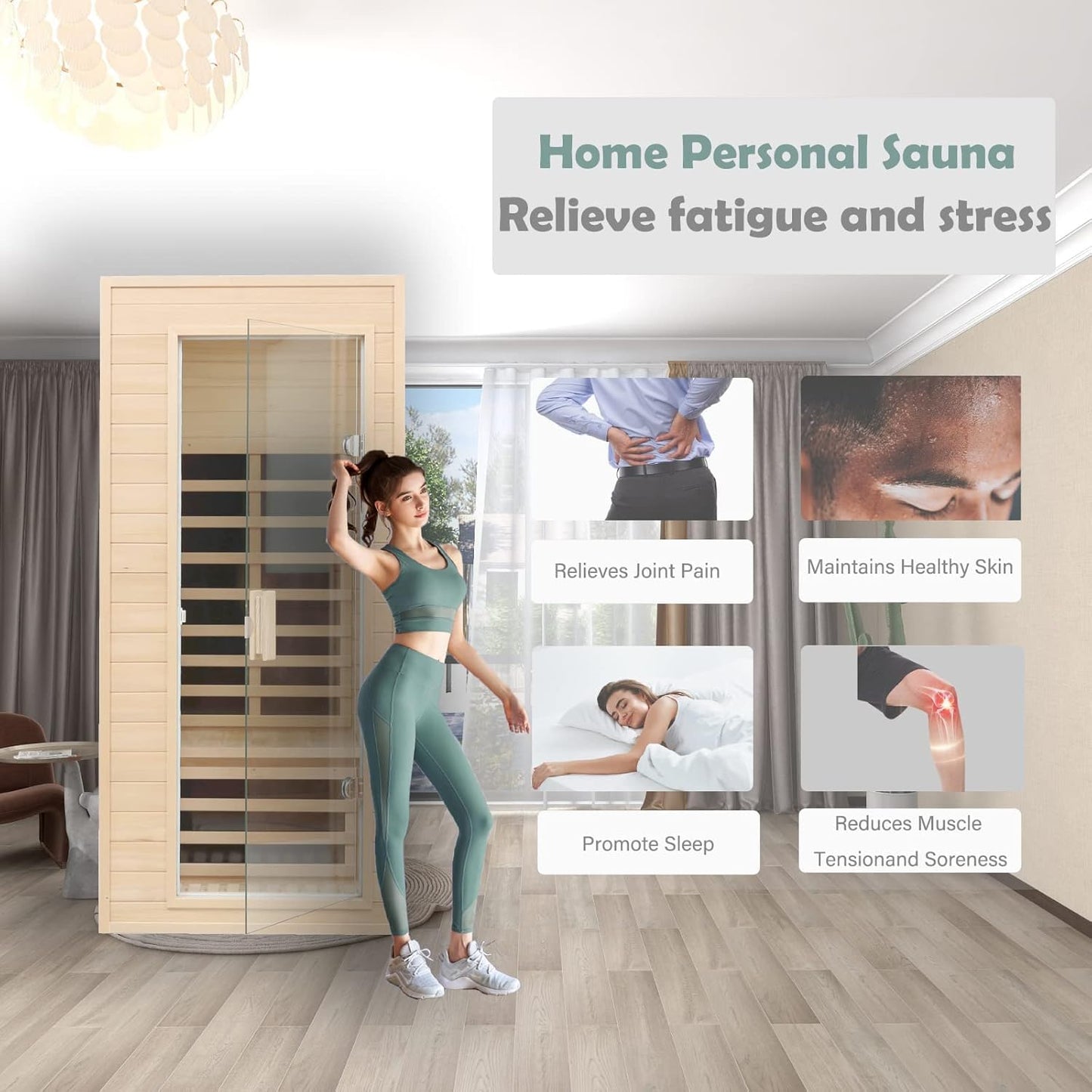 3 Person Infrared Sauna Ceramic Infrared Sauna w/Red Light Therapy | Far & Near Infrared Sauna Indoor, Low EMF Infrared Saunas for Home, Hemlock Deluxe Glass Home Sauna with Granite Backdrop