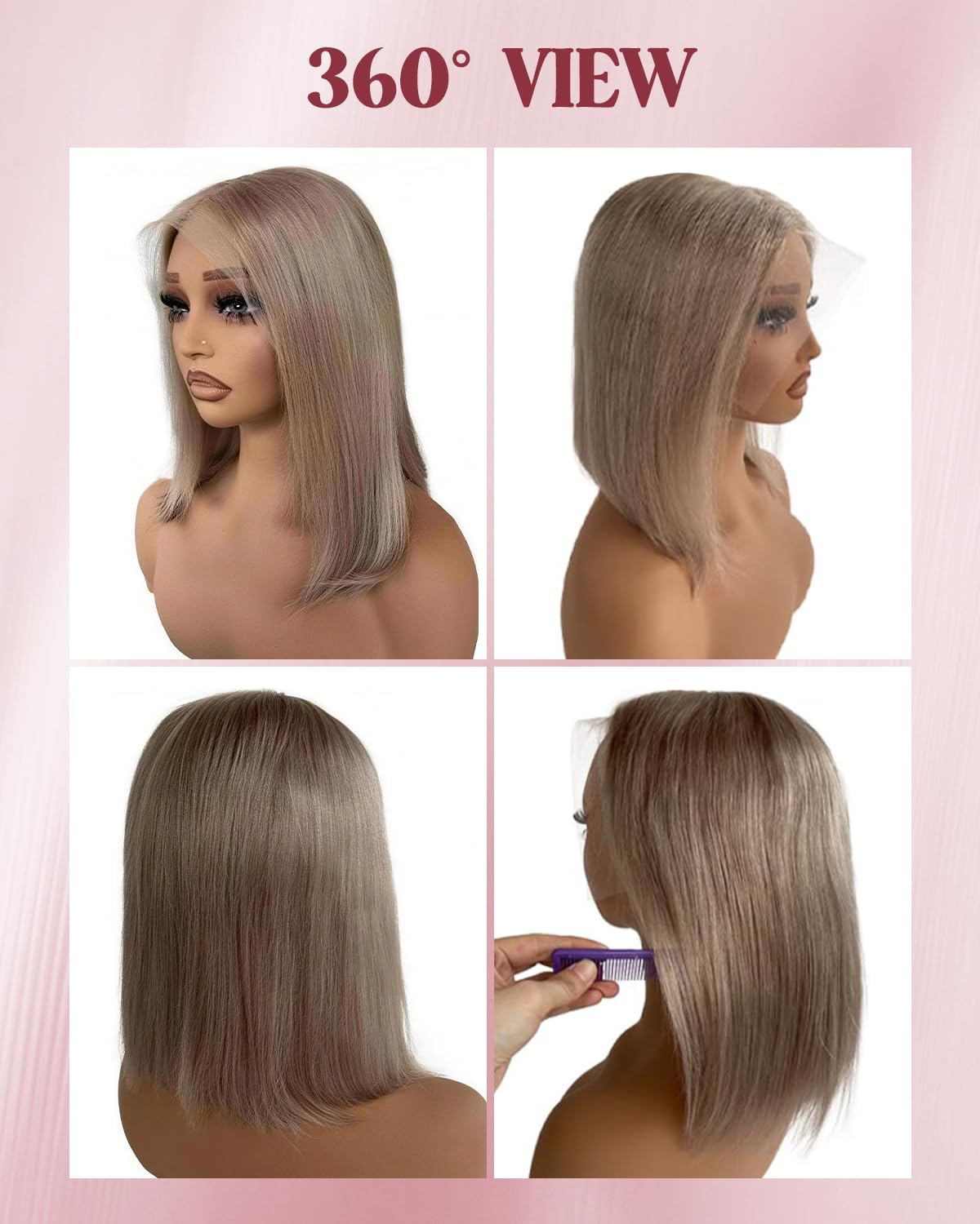 Alididi Ash Blonde Bob Wig Human Hair 13x6 Hd Lace Frontal Short Straight Lace Front Bob Wigs For Women Human Hair Pre Plucked 180% Density 10 Inch
