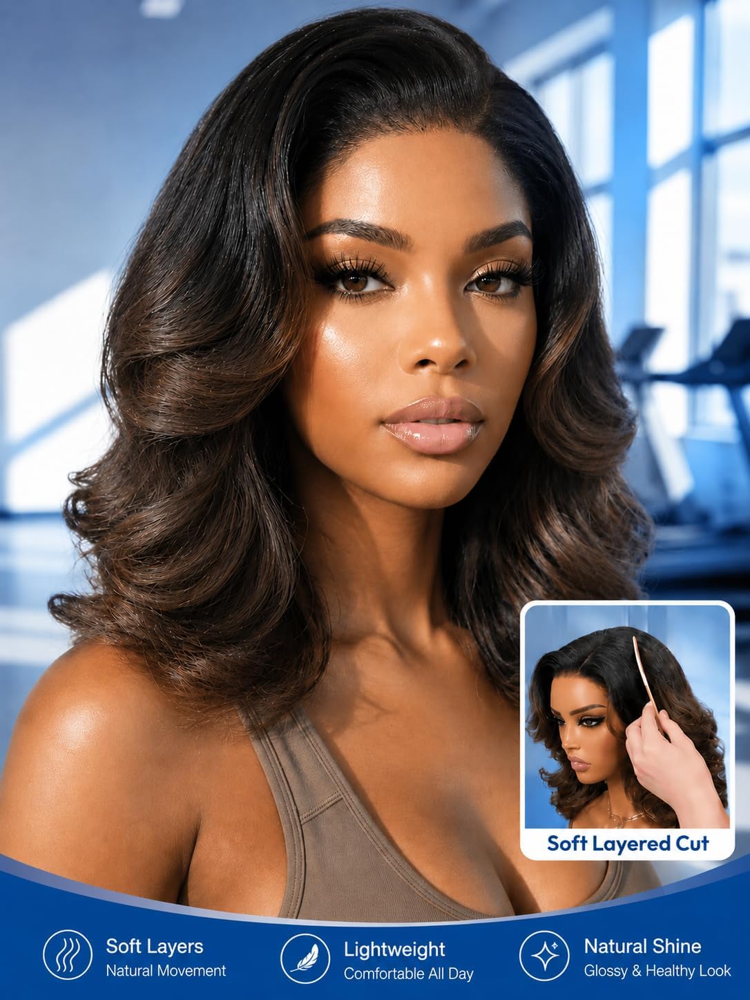 Nadula 13x4 HD Ombre Brown Wavy Bob Drawstring Wig Human Hair with Blonde Face Framing Layers Bangs,Pre Everything Glueless No Slip Wig Pre Plucked Ready to Wear Short Highlight Wavy Bob Wig 10inch